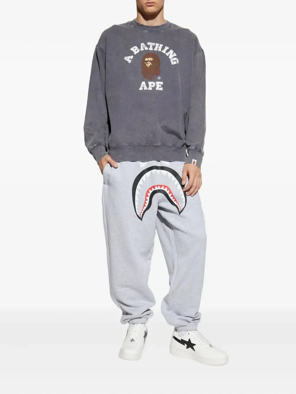 A BATHING APE - Men Garment Dye College Relaxed Fit Crewneck Sweatshirt - Image 3