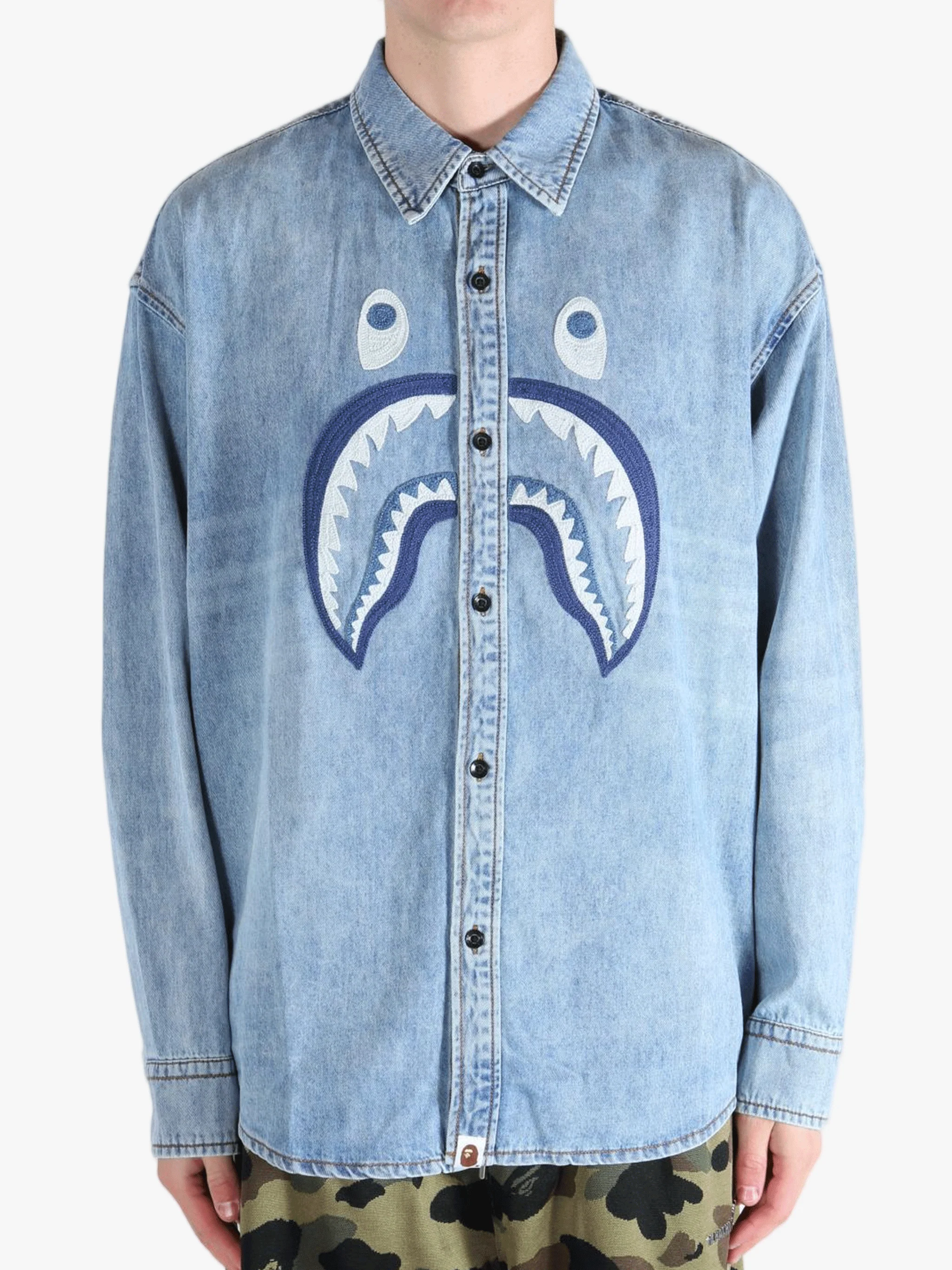A BATHING APE - Men Shark Light Denim Ls Shirt