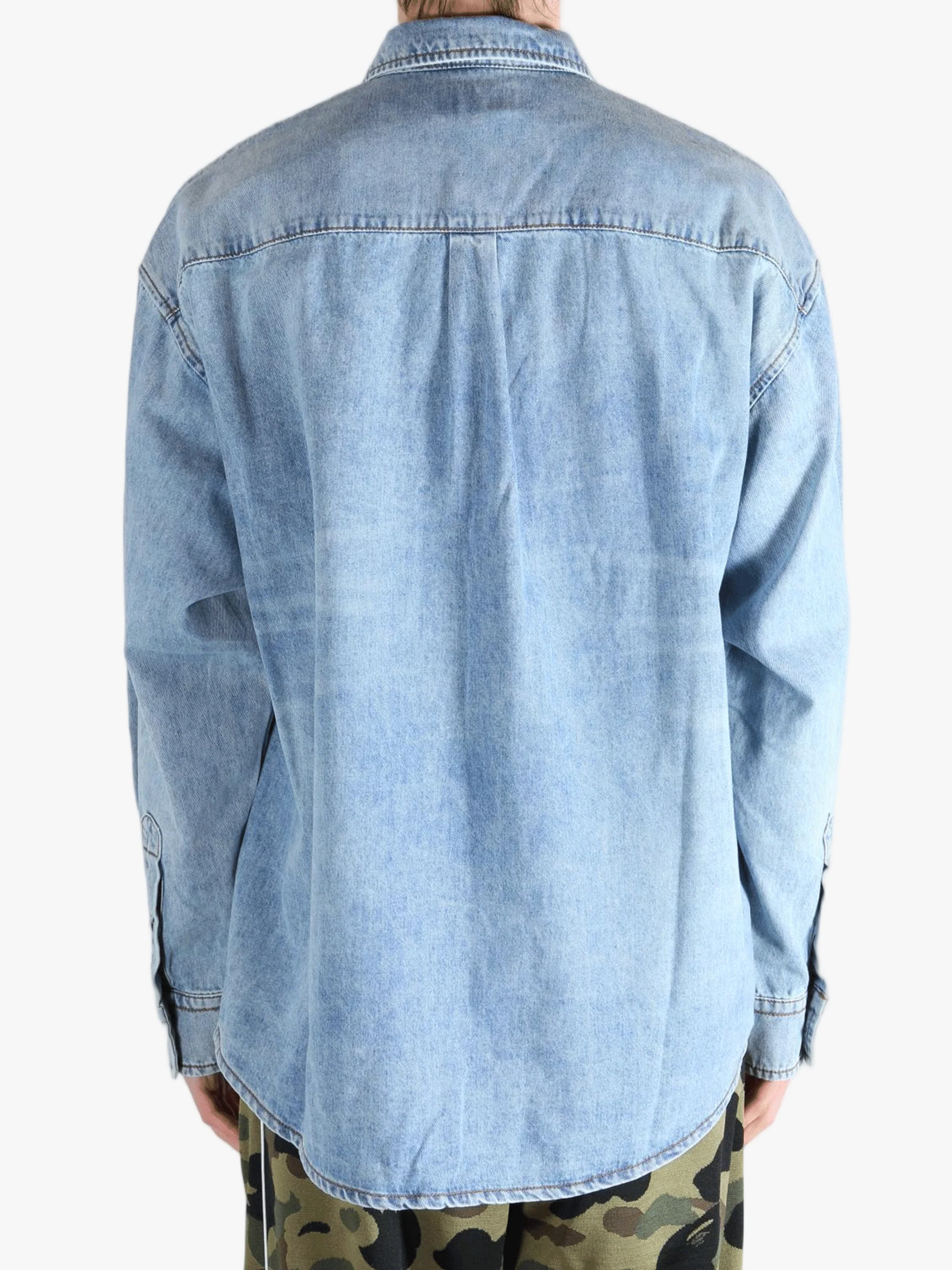 A BATHING APE - Men Shark Light Denim Ls Shirt - Image 3
