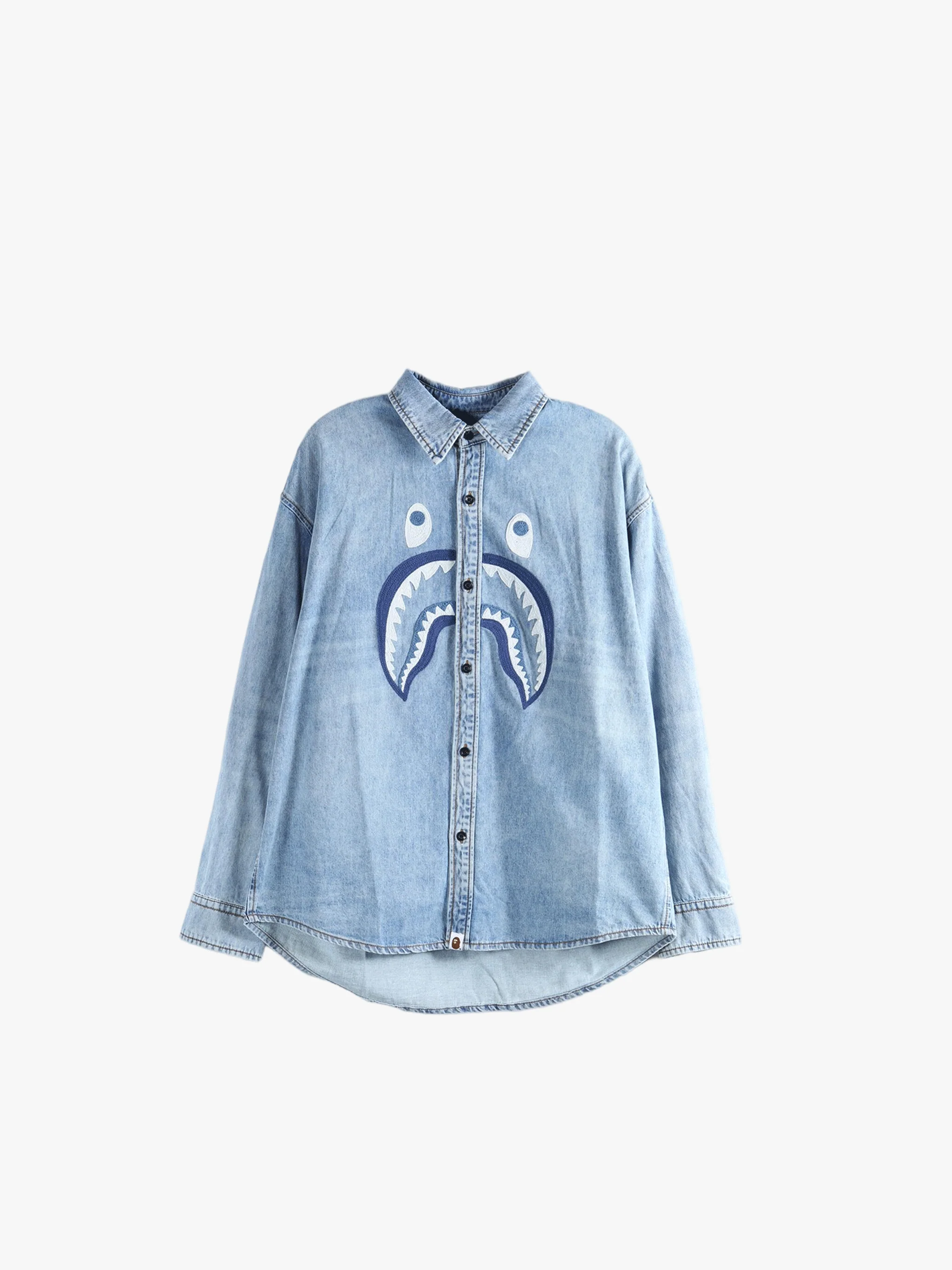A BATHING APE - Men Shark Light Denim Ls Shirt - Image 4