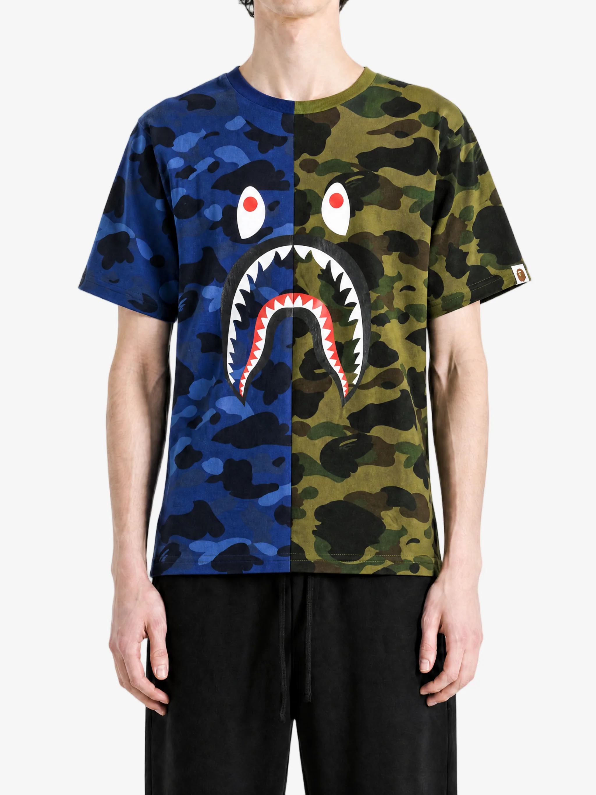 A BATHING APE - Men Split Camo Shark Tee