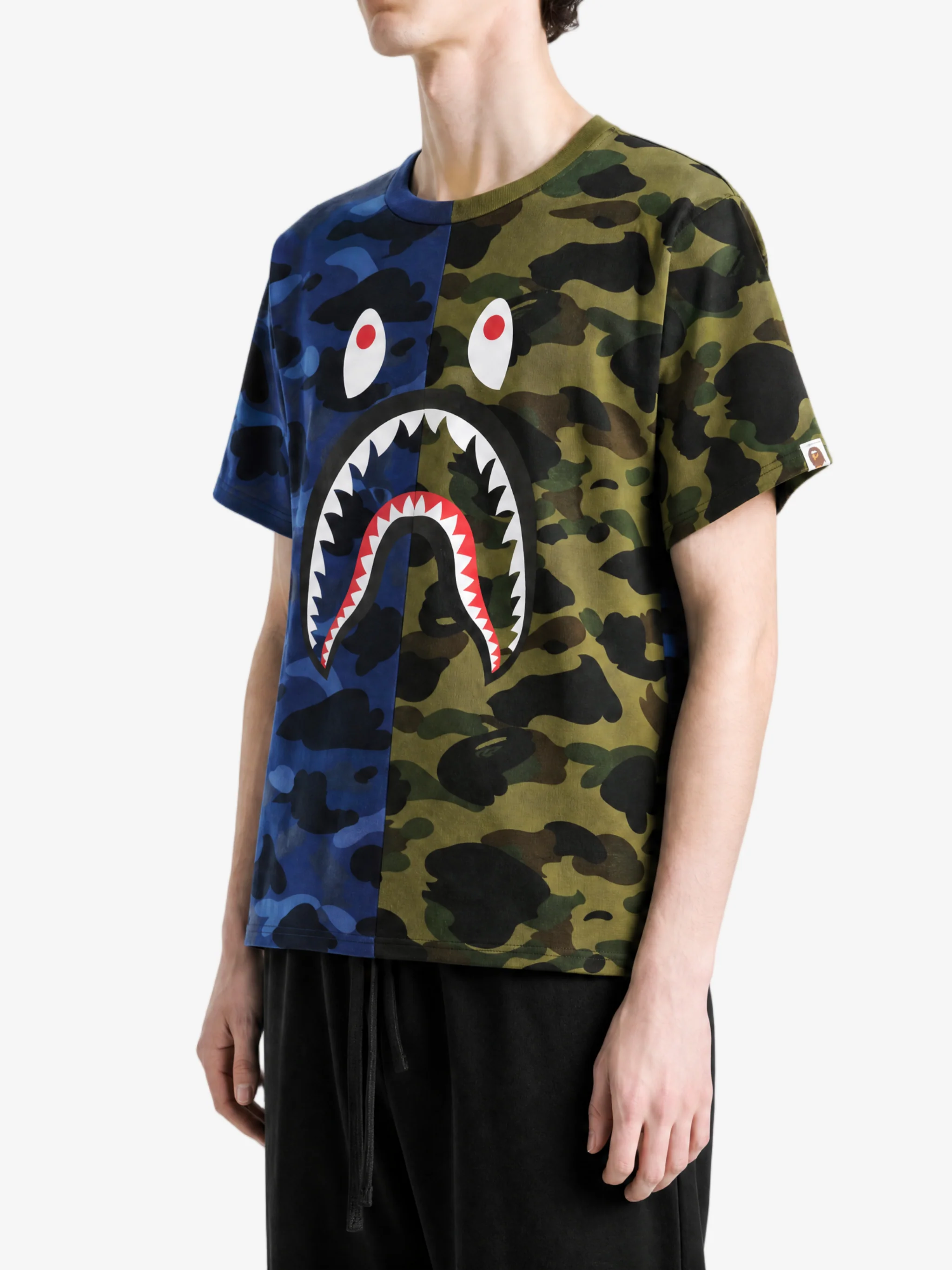 A BATHING APE - Men Split Camo Shark Tee - Image 2