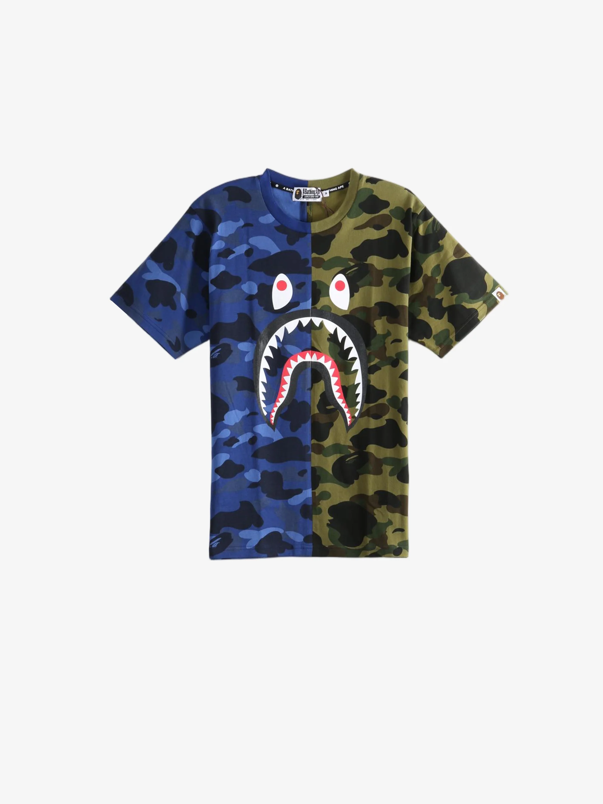A BATHING APE - Men Split Camo Shark Tee - Image 4