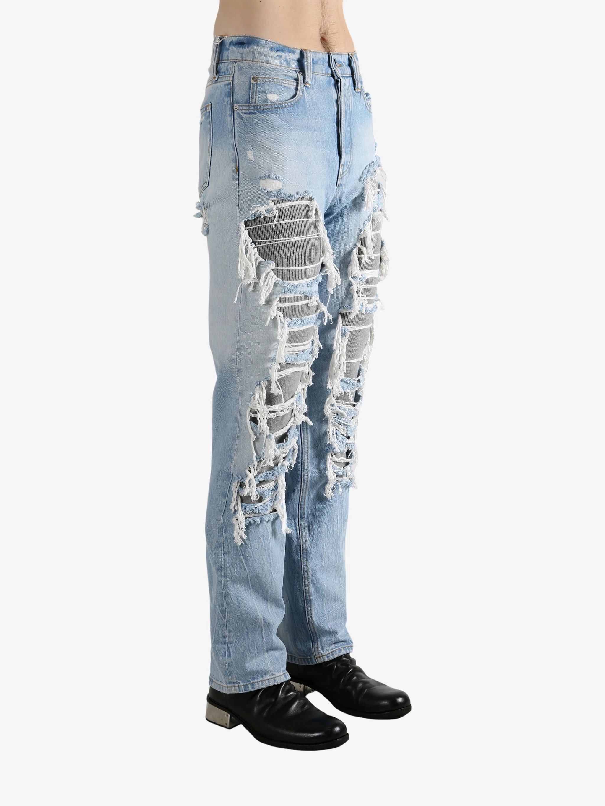 ALEXANDER WANG - Unisex Distressed Straight Backed Knit Jean - Image 2