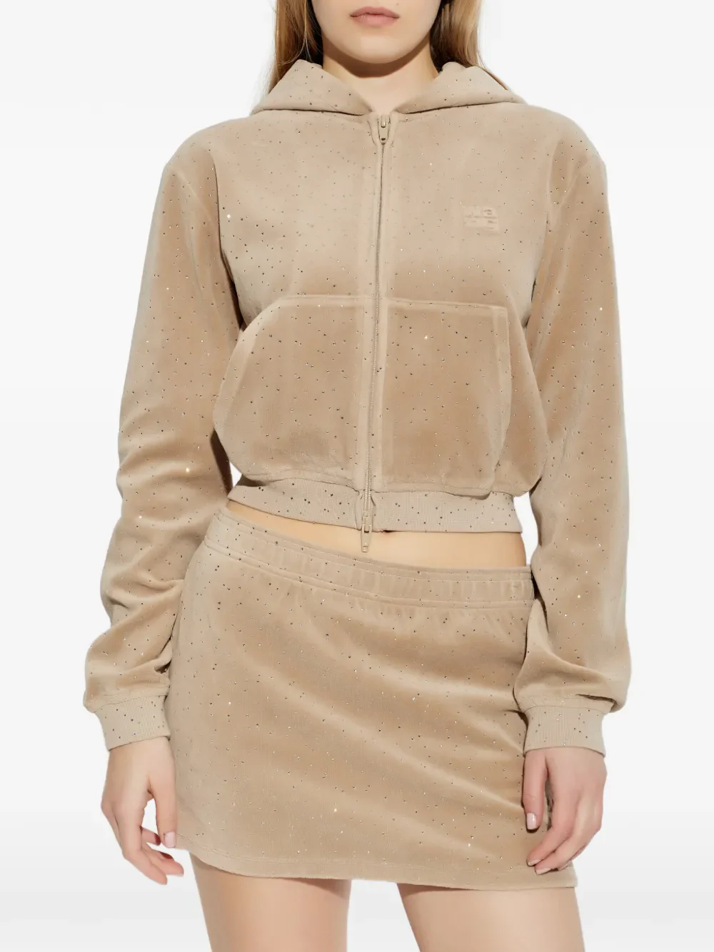 ALEXANDER WANG - Women Allover Hotfix Shrunken Zip Up Hoodie