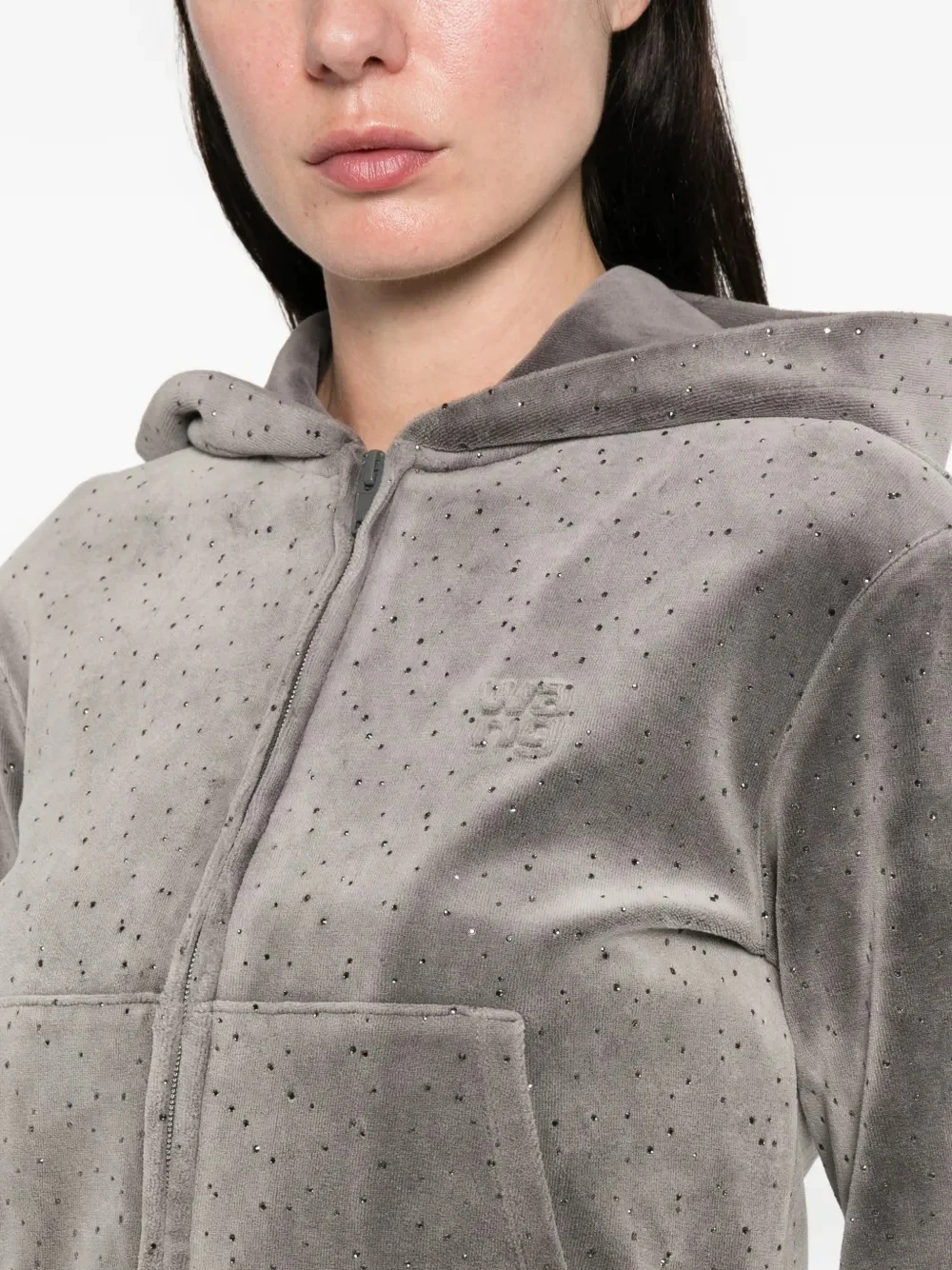 ALEXANDER WANG - Women Allover Hotfix Shrunken Zip Up Hoodie - Image 4