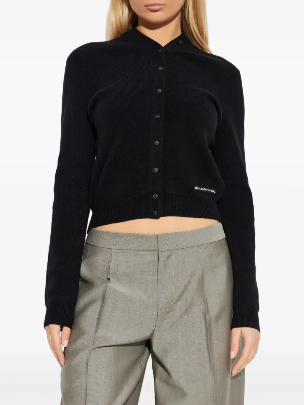 ALEXANDER WANG - Women Knit Logo Label Ls High Neck Button Up Cardigan