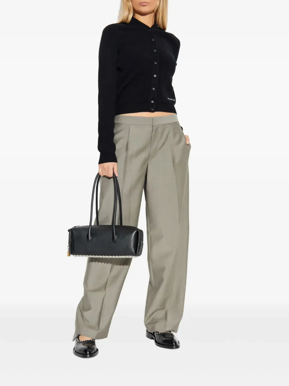 ALEXANDER WANG - Women Knit Logo Label Ls High Neck Button Up Cardigan - Image 3