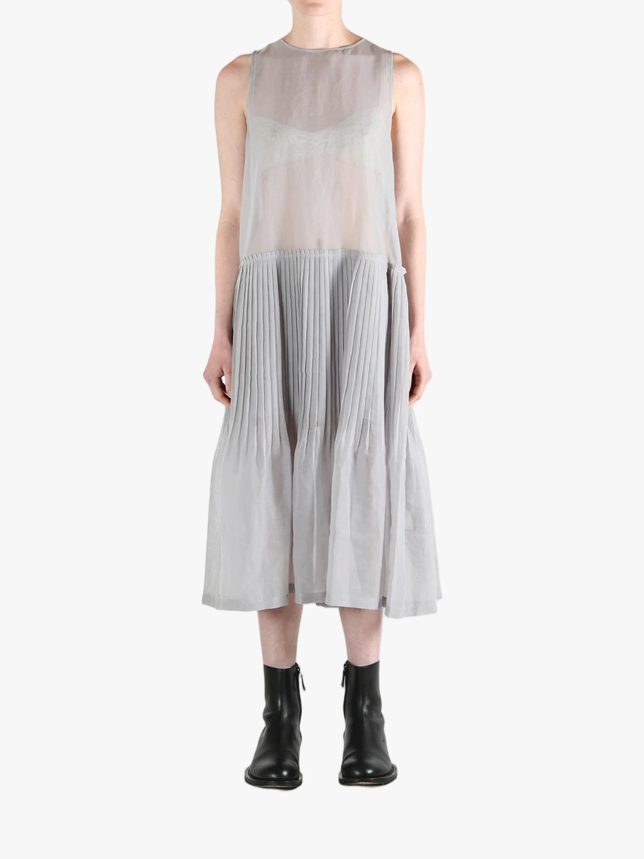 AMOMENTO - Women Pleated Sleeveless Dress