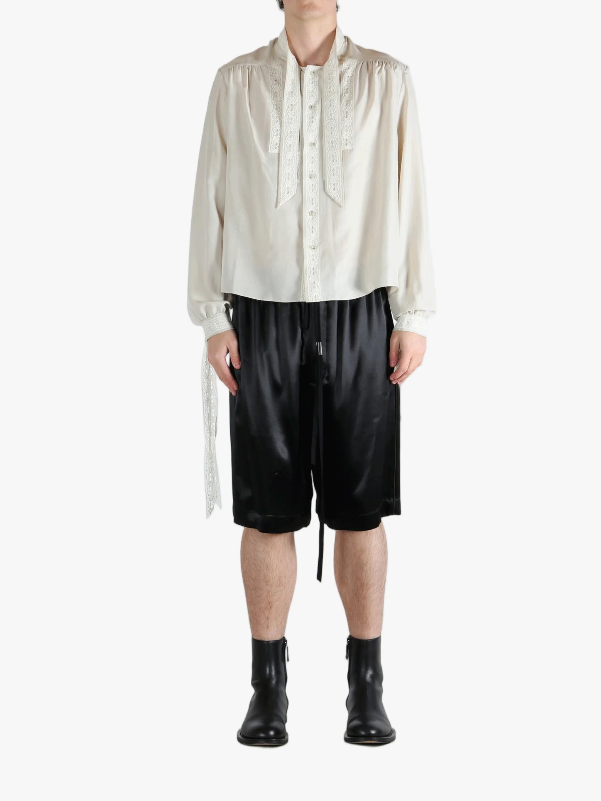 ANN DEMEULEMEESTER - Men Ribbon Plastron Aesir Comfort Cropped Shirt - Image 4