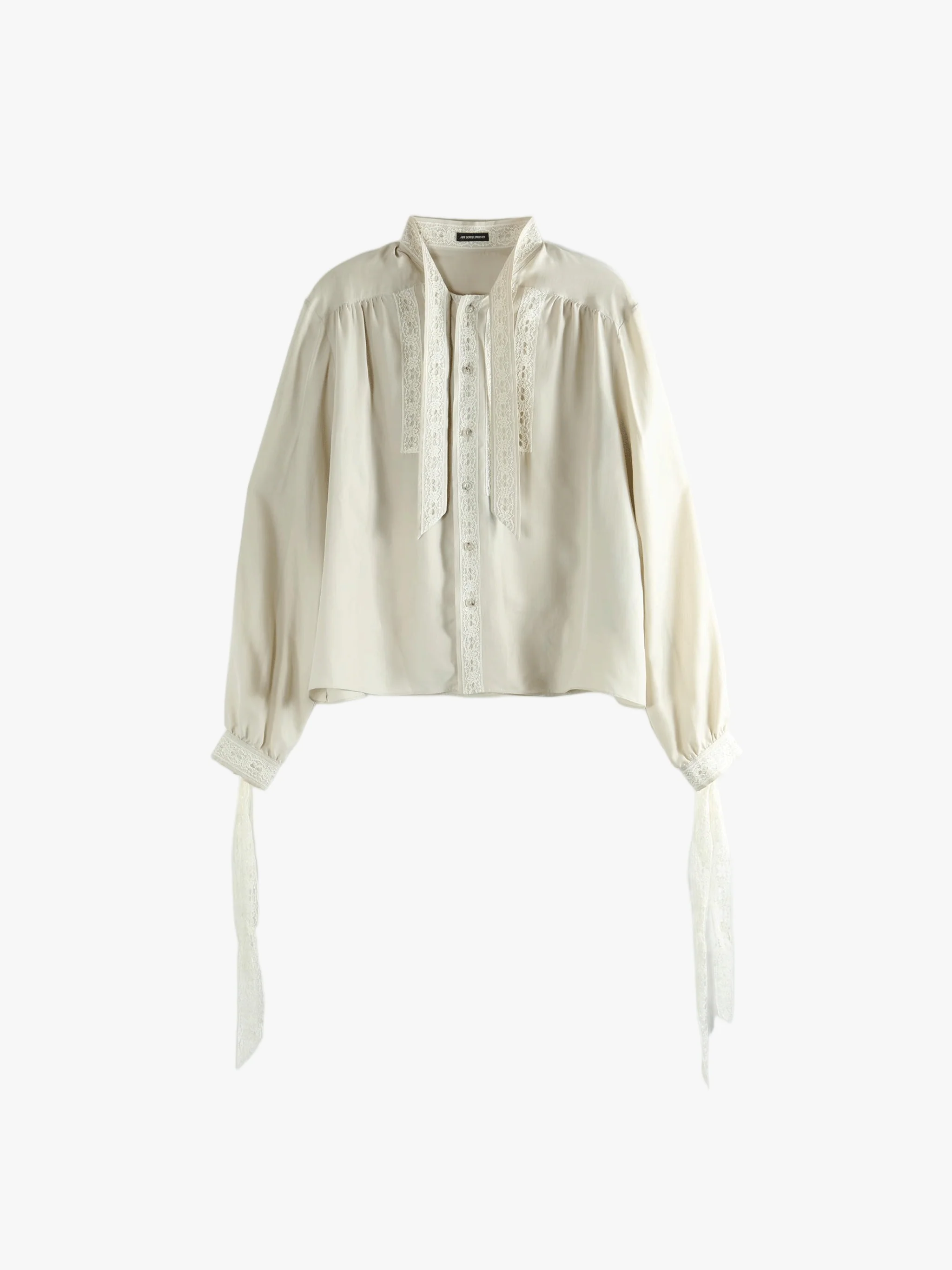 ANN DEMEULEMEESTER - Men Ribbon Plastron Aesir Comfort Cropped Shirt - Image 5