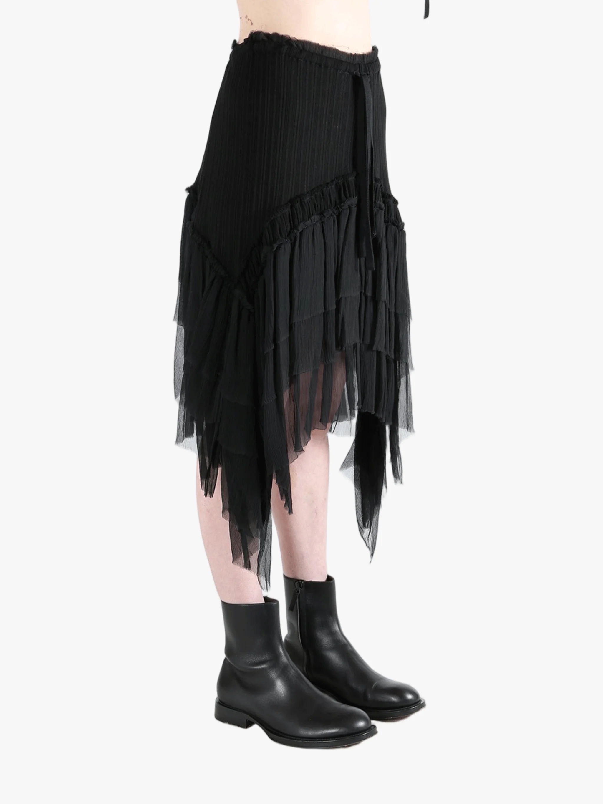 ANN DEMEULEMEESTER - Women Silk Creponne Ruffles Bete Midi Skirt - Image 2