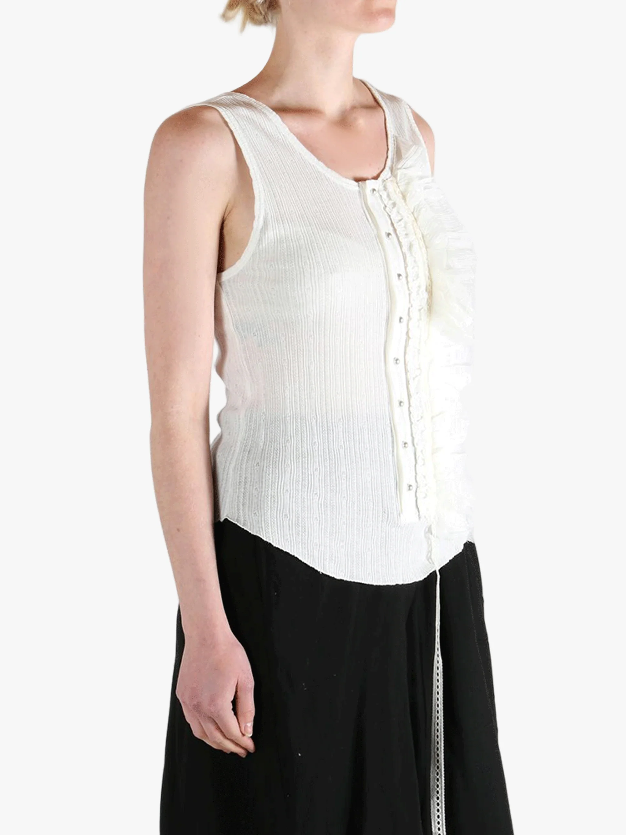 ANN DEMEULEMEESTER - Women Silk Creponne Ruffles Rase Serafino Tank Top - Image 2