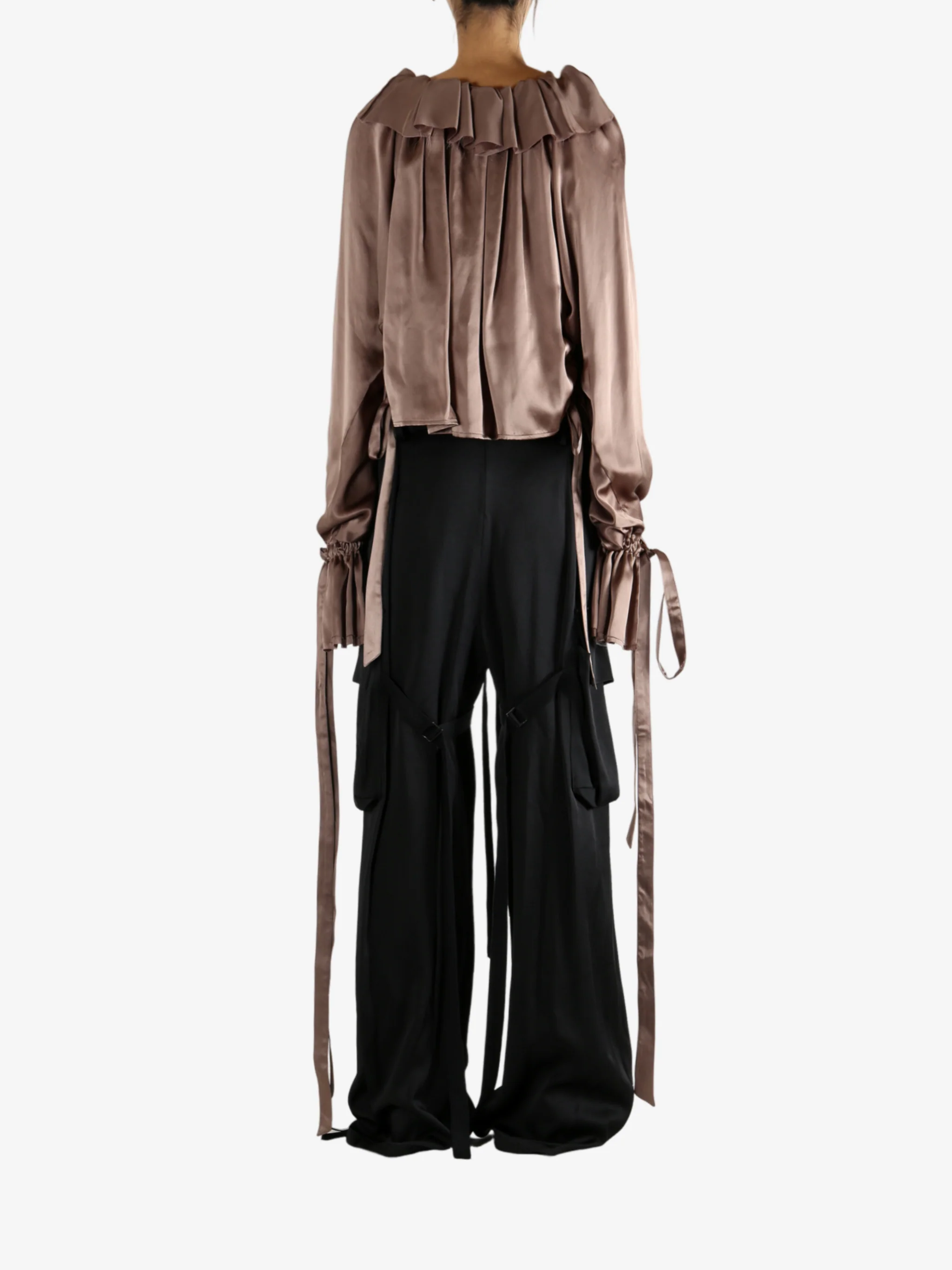 ANN DEMEULEMEESTER - Women Stee Ruffled Drawstrings Stain Washed Top - Image 3