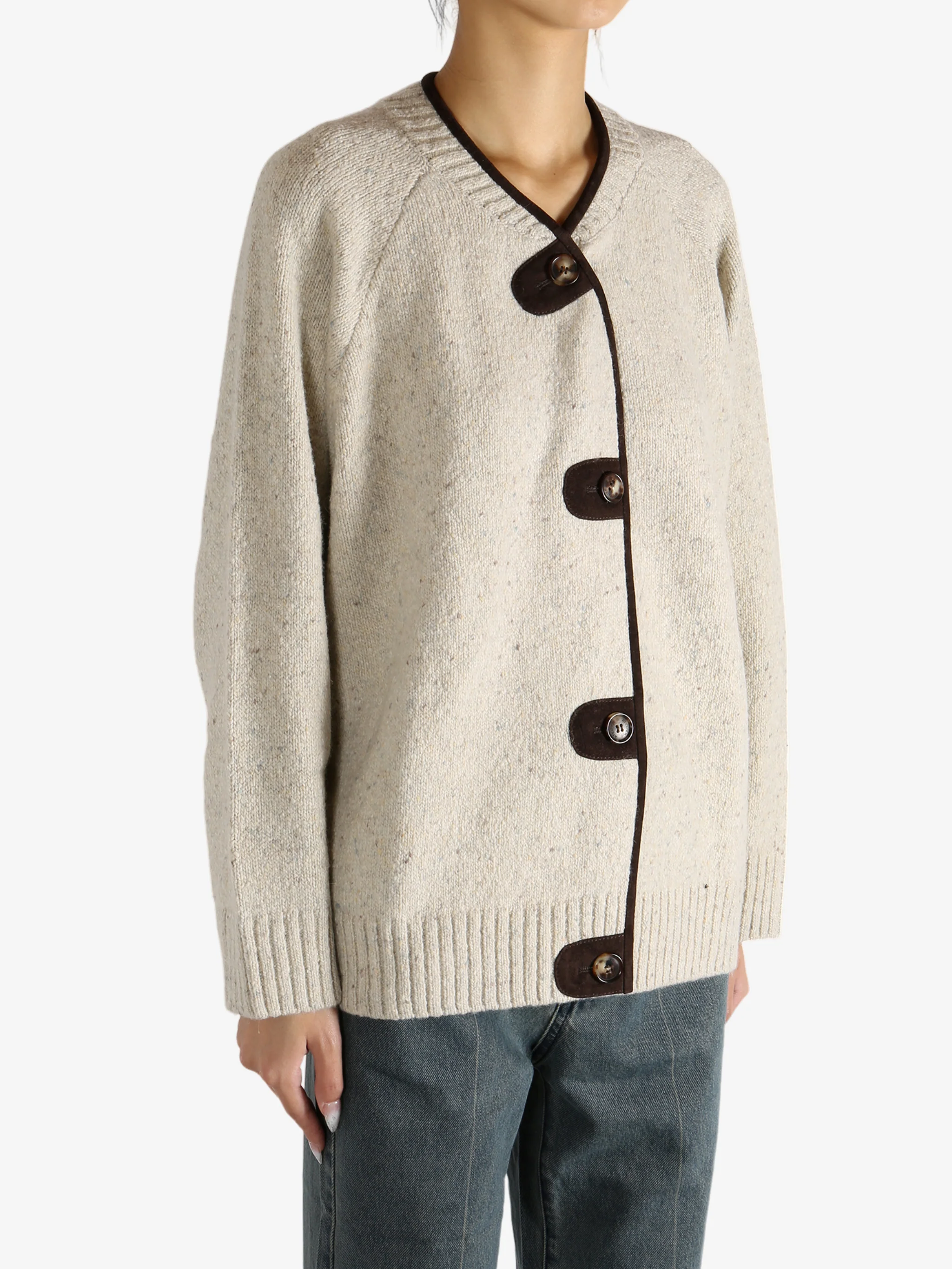 ATELIER NEW YORK  - Women Merino Wool Cardigan with Leather Trim - Image 2