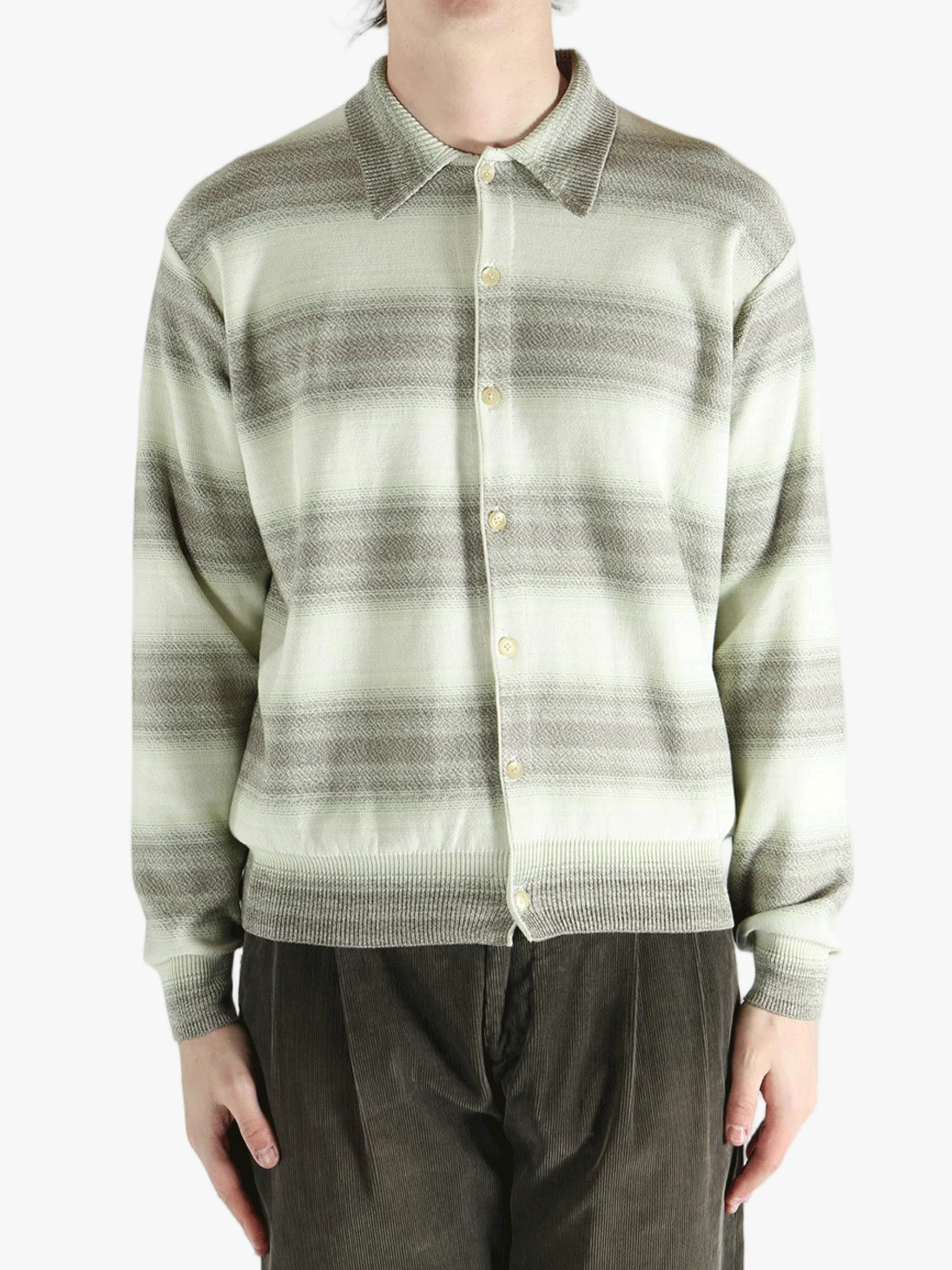 AURALEE - Men Cotton Silk Gradient Stripe Knit Shirt Cardigan