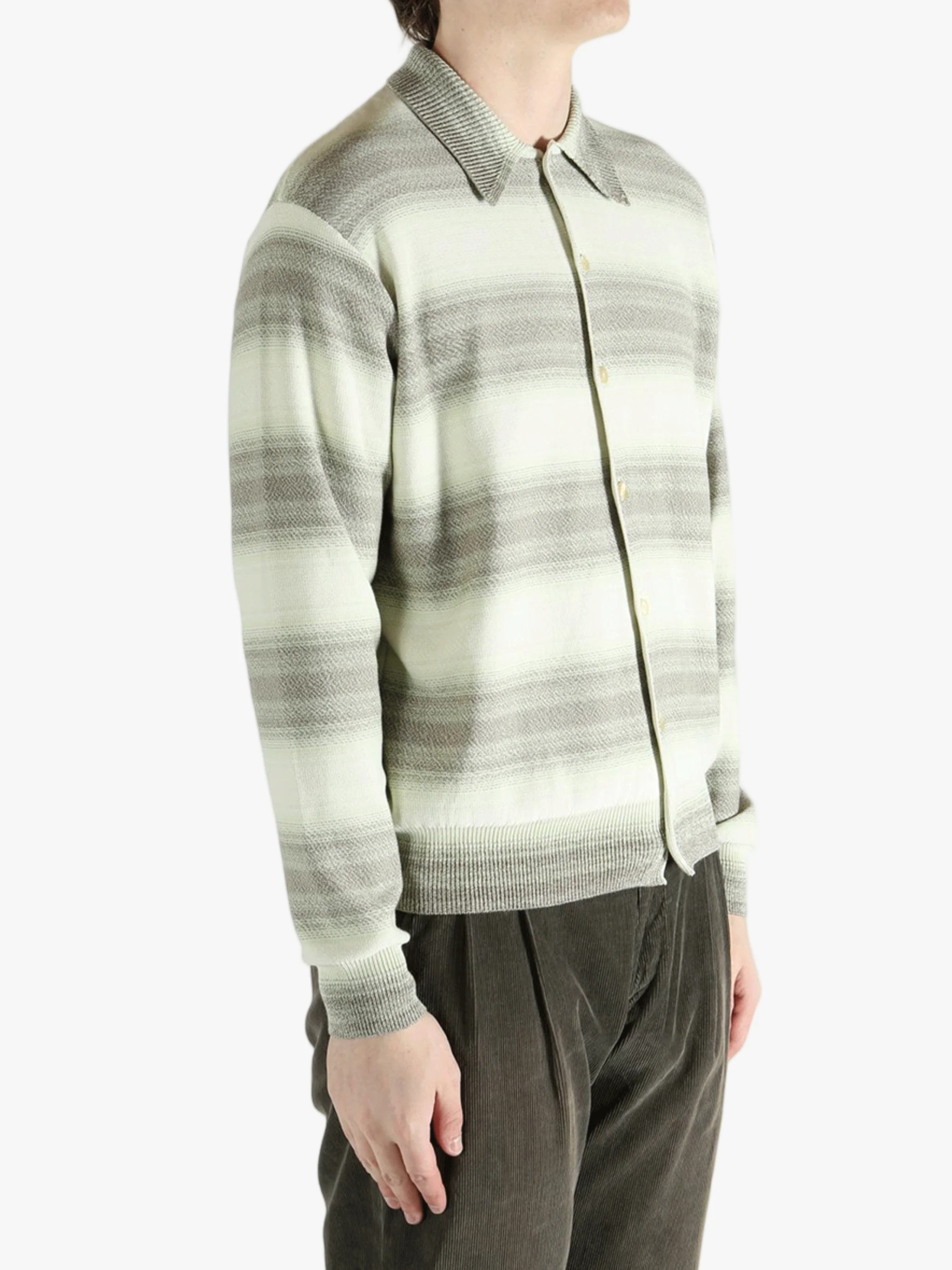 AURALEE - Men Cotton Silk Gradient Stripe Knit Shirt Cardigan - Image 2