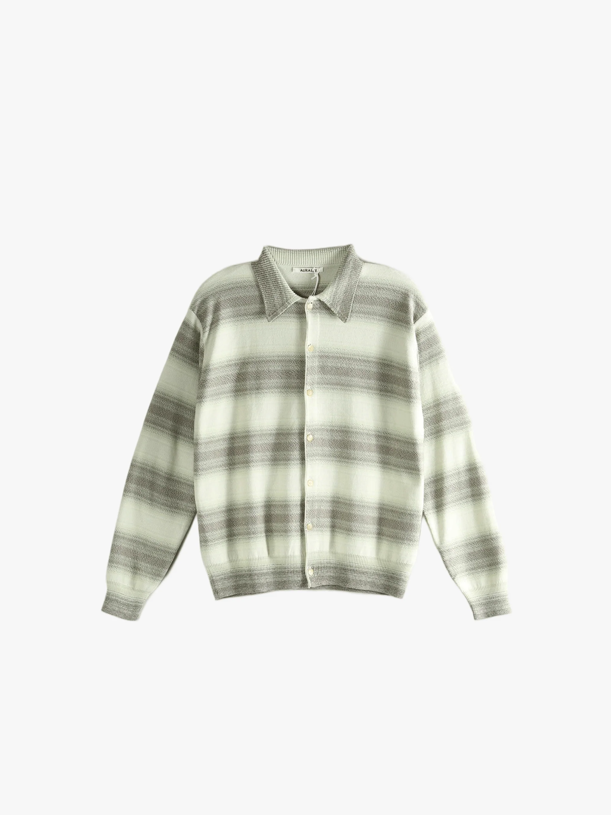 AURALEE - Men Cotton Silk Gradient Stripe Knit Shirt Cardigan - Image 4