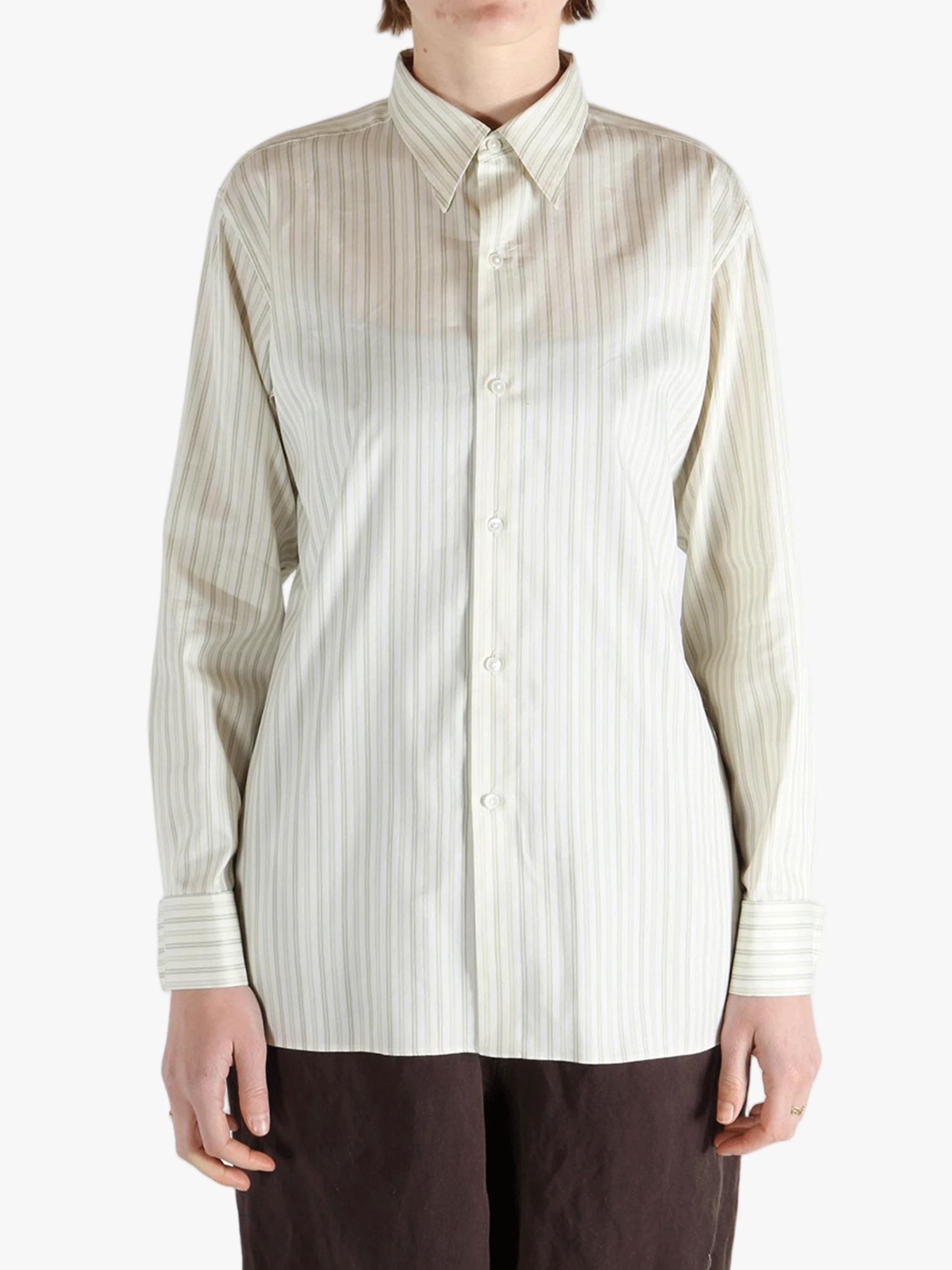 AURALEE - Women Cotton Silk Stripe Double-Cuff Shirt