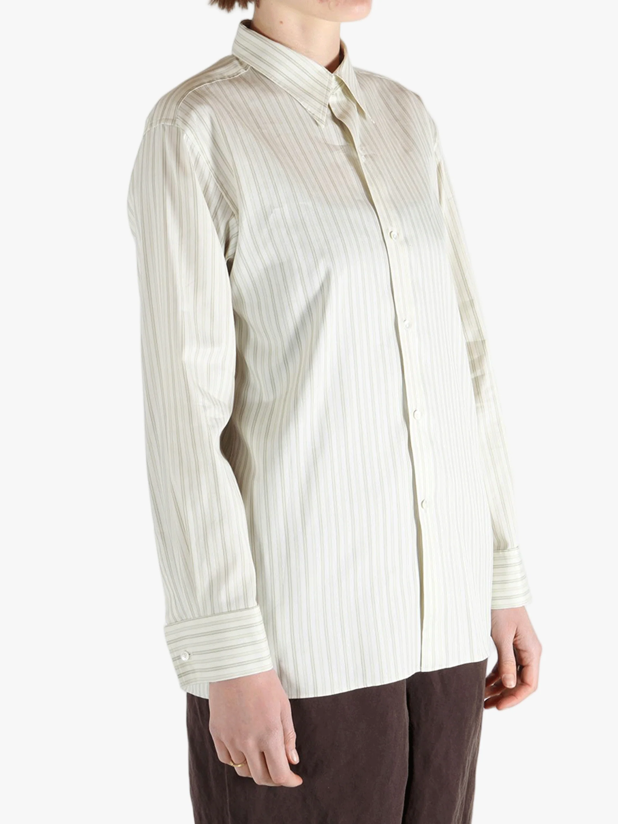 AURALEE - Women Cotton Silk Stripe Double-Cuff Shirt - Image 2