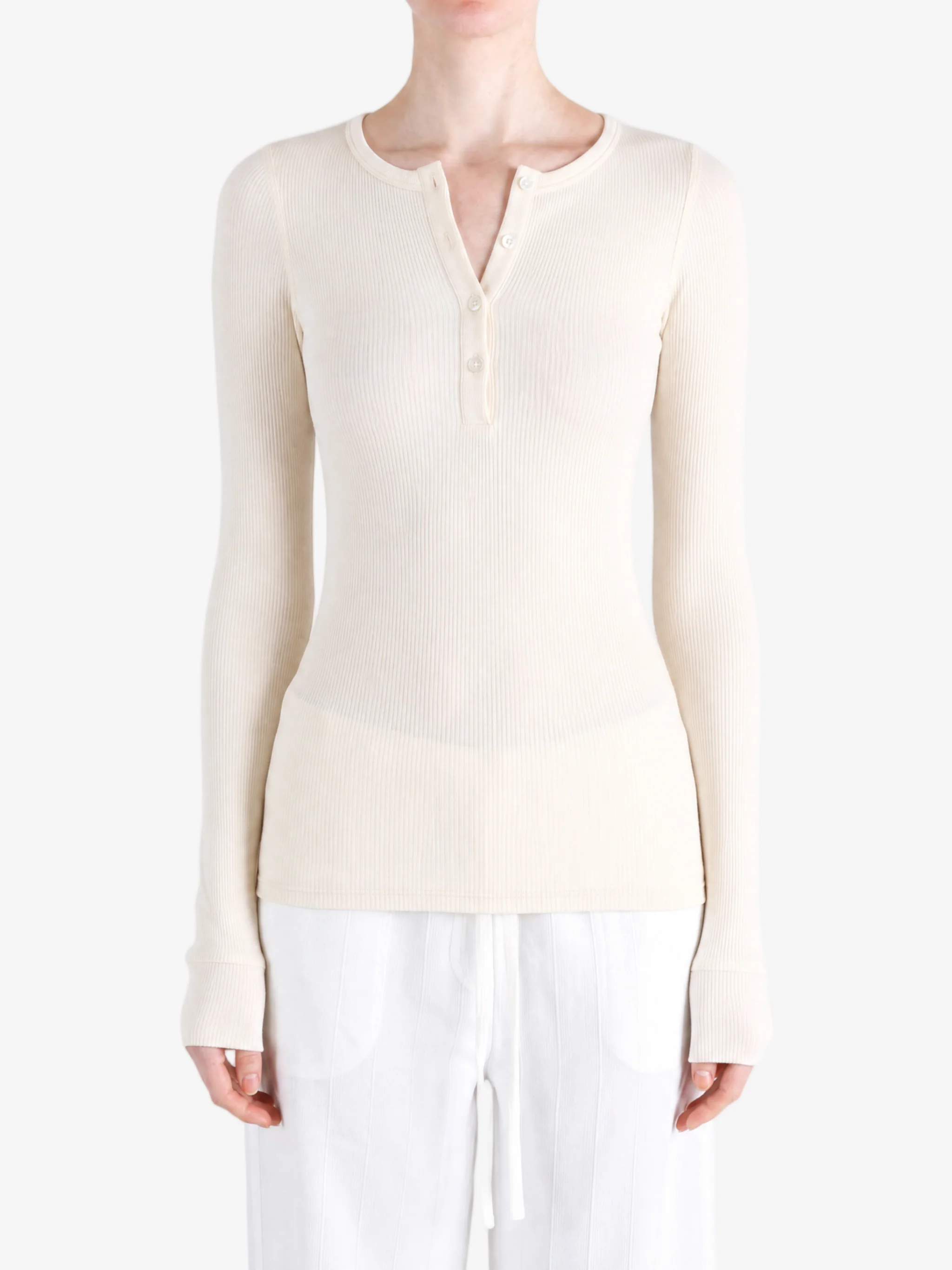 AURALEE - Women Organic Soft Rib Henley Neck Top