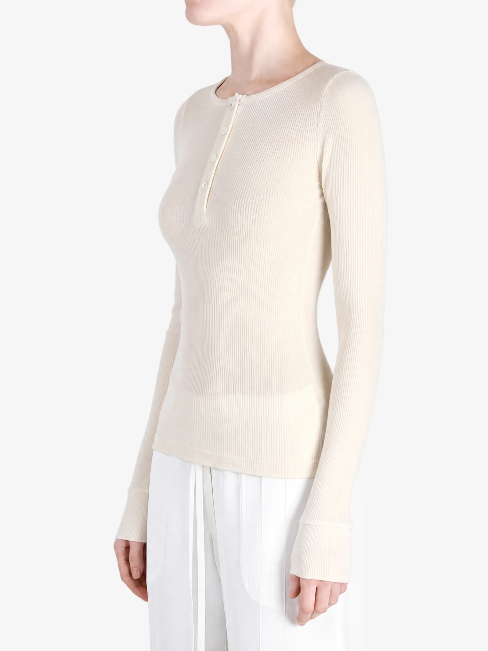 AURALEE - Women Organic Soft Rib Henley Neck Top - Image 2