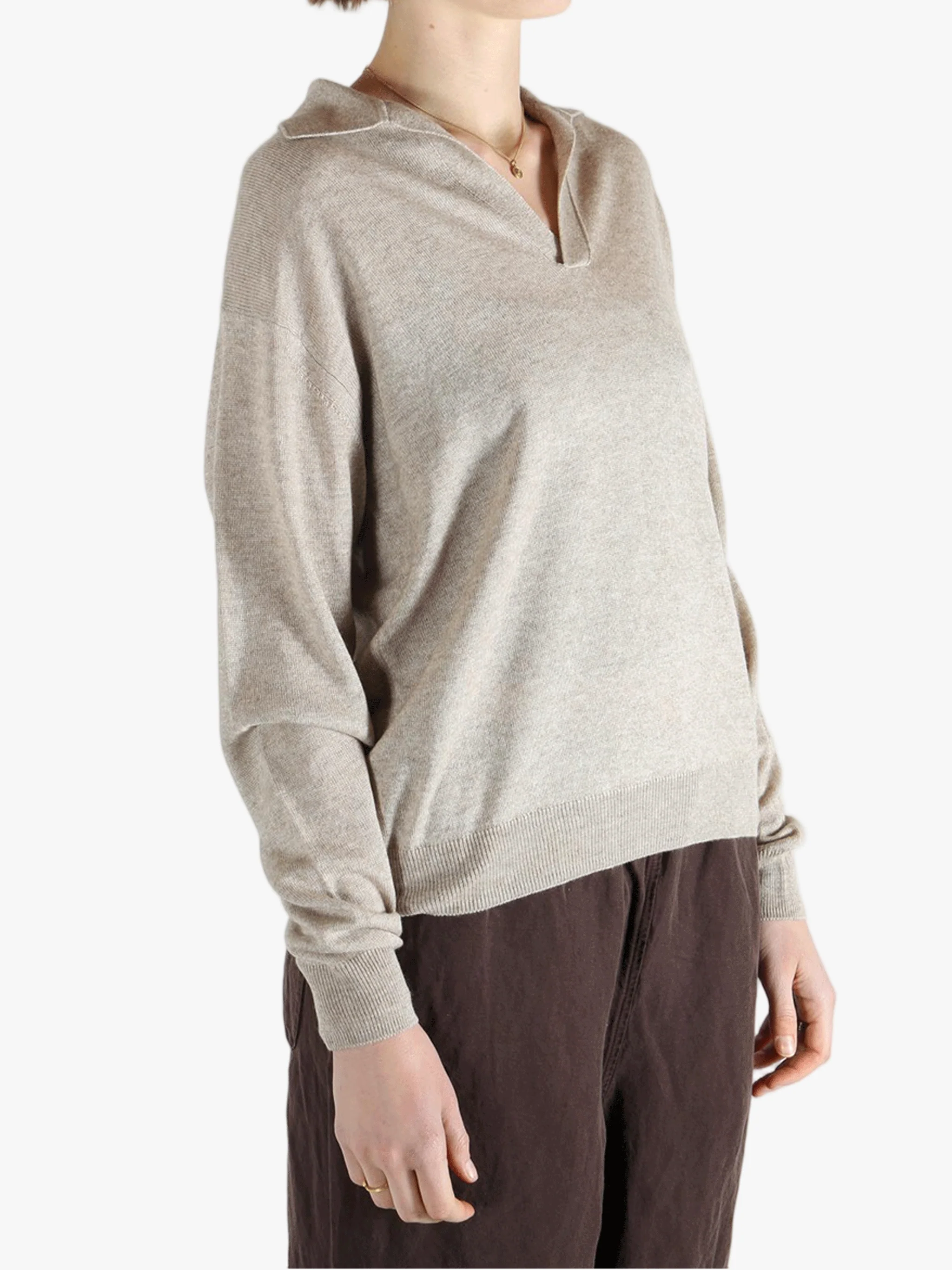 AURALEE - Women Super Fine Cashmere Silk Knit Skipper Polo - Image 2