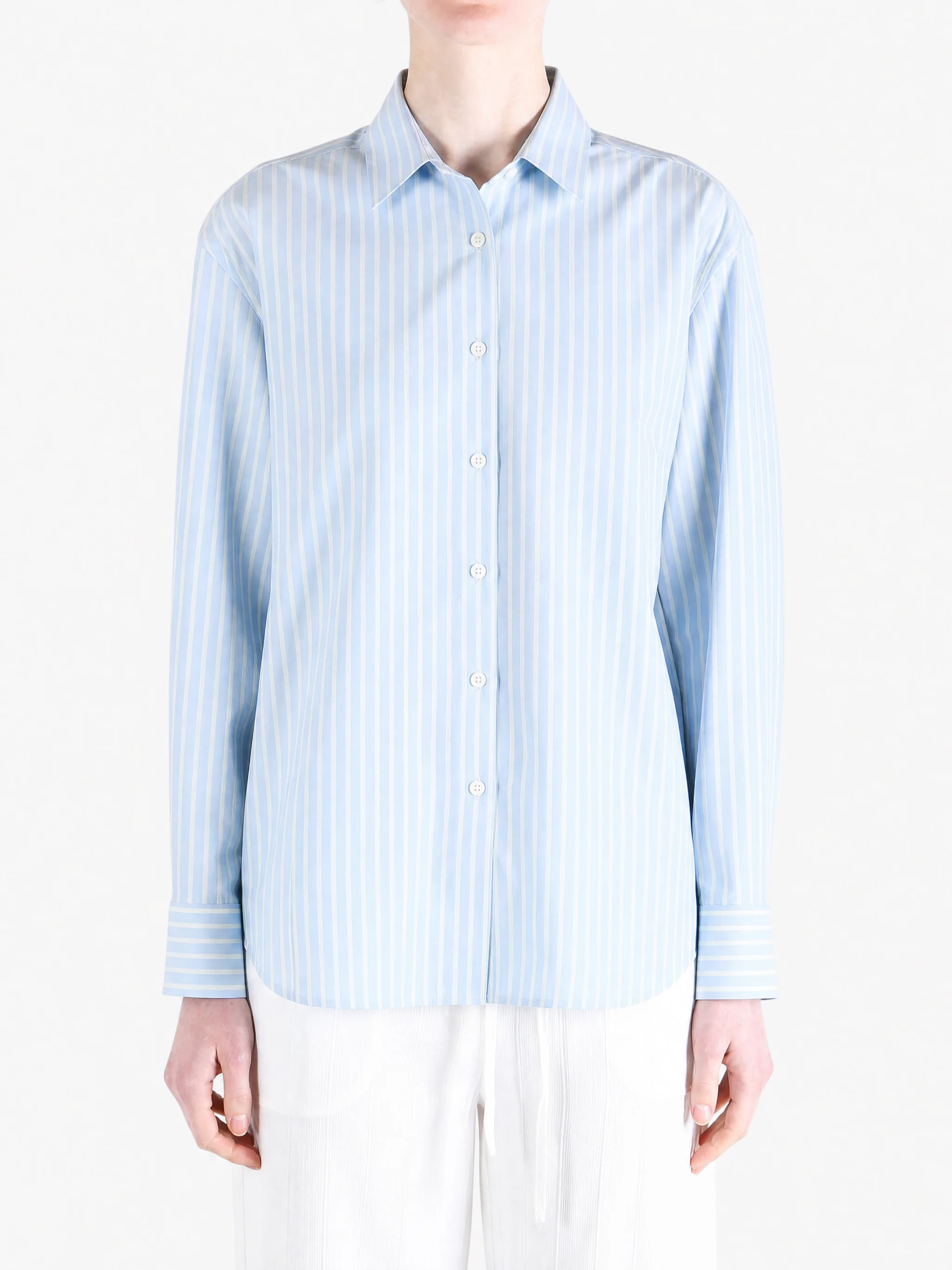 AURALEE - Women Super Fine Wool Stripe Shirt