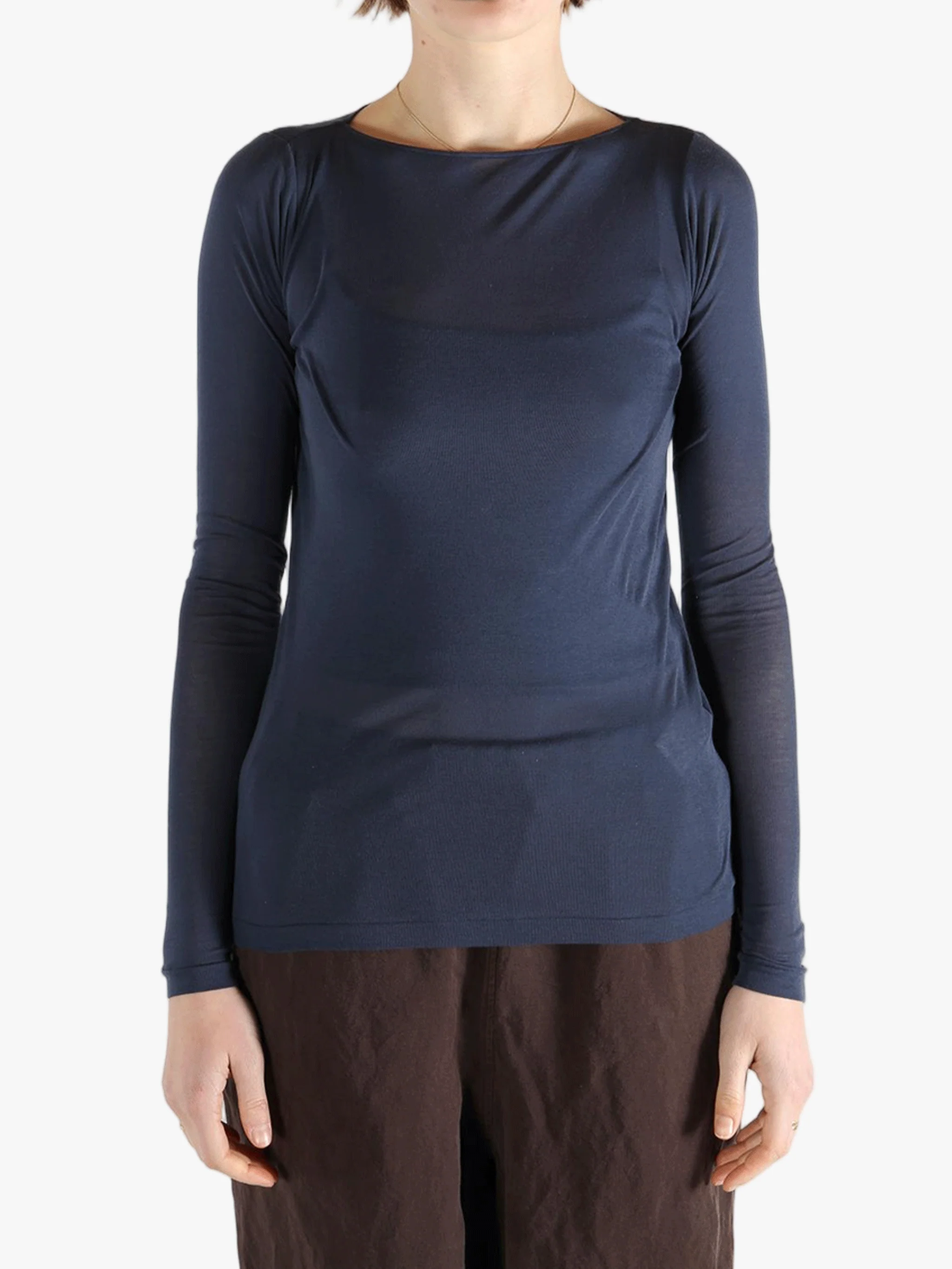 AURALEE - Women Super High Gauge Sheer Rib Boat Neck L/S Tee