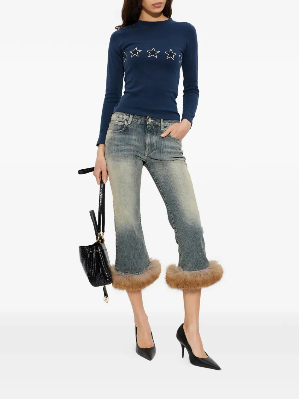 BALENCIAGA - Women L/S Fitted Crew Neck Top - Image 3