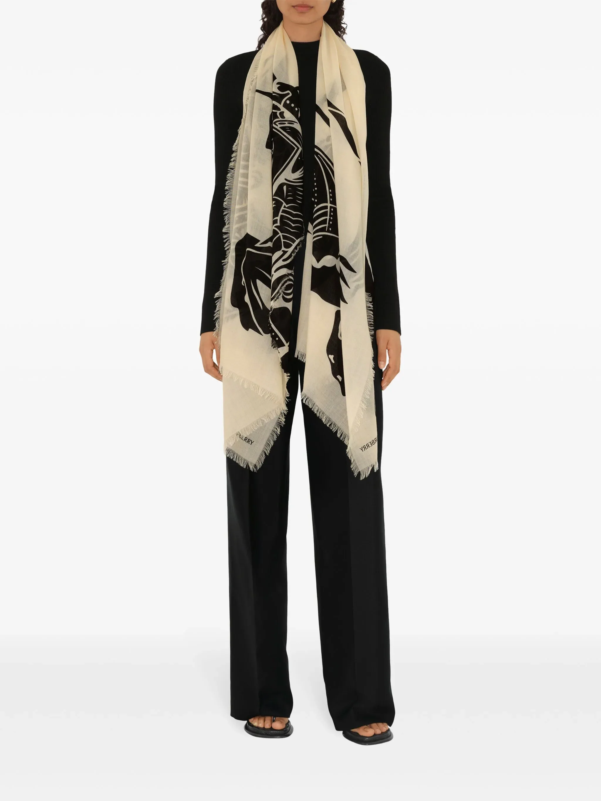 BURBERRY - Unisex Mu Large Wide EKD Wool Scarf - Image 2