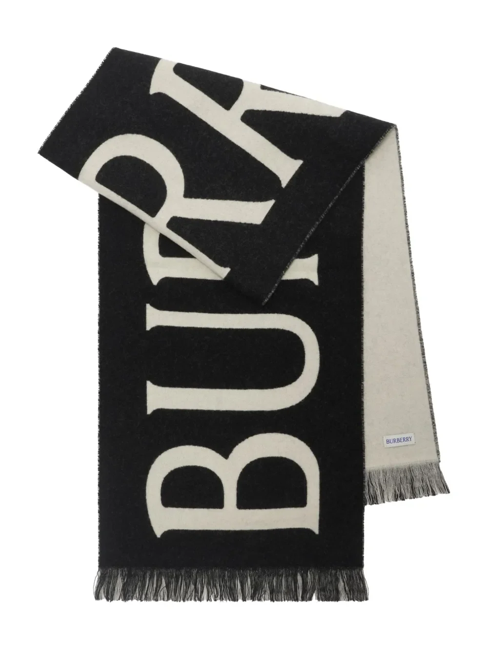 BURBERRY - Unisex Mu Text Logo Wool Scarf
