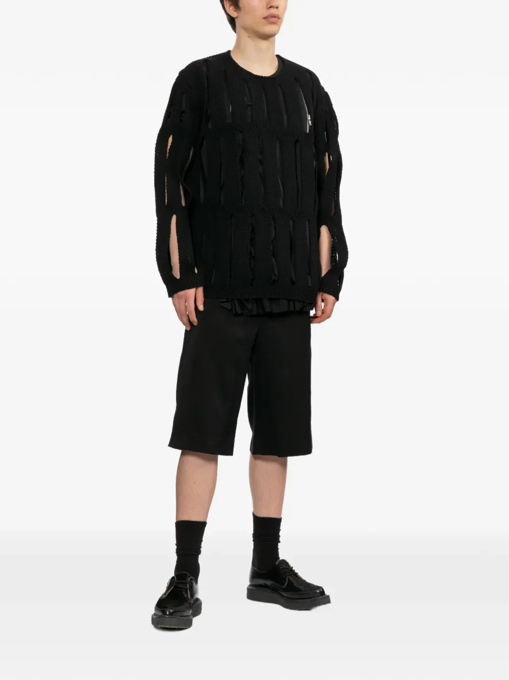 COMME DES GARCONS HOMME PLUS - Men Wide-Leg Straight Black Shorts - Image 3