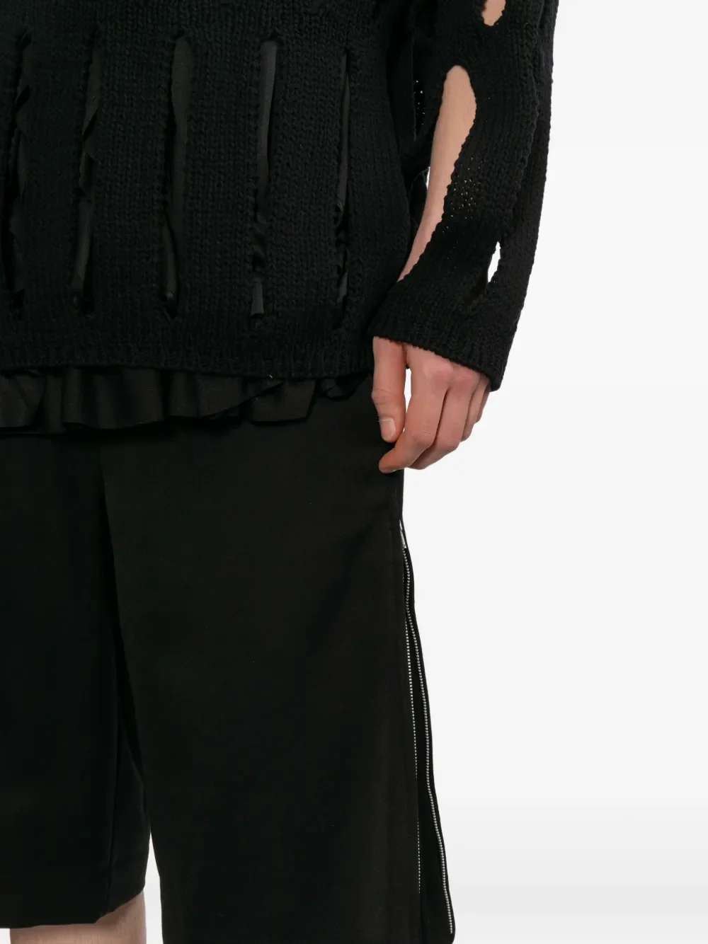 COMME DES GARCONS HOMME PLUS - Men Wide-Leg Straight Black Shorts - Image 4