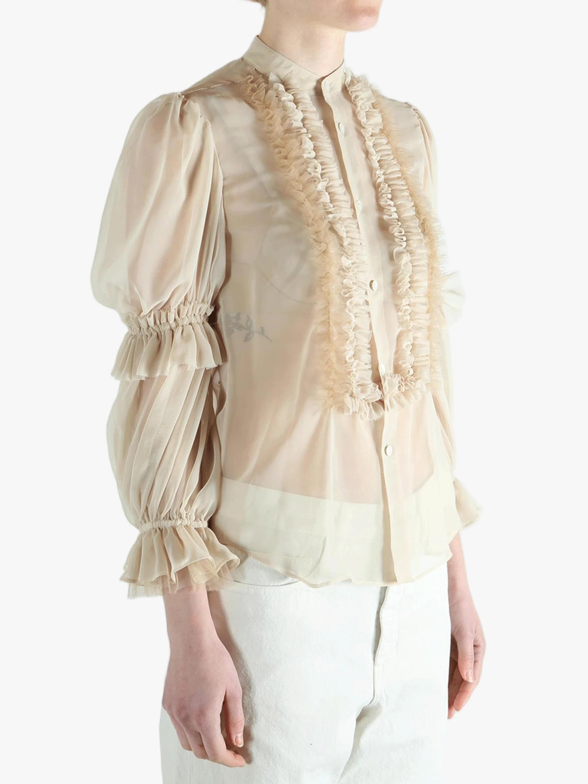 COMME DES GARCONS NOIR - Women Lace Ruffle French Blouse - Image 2