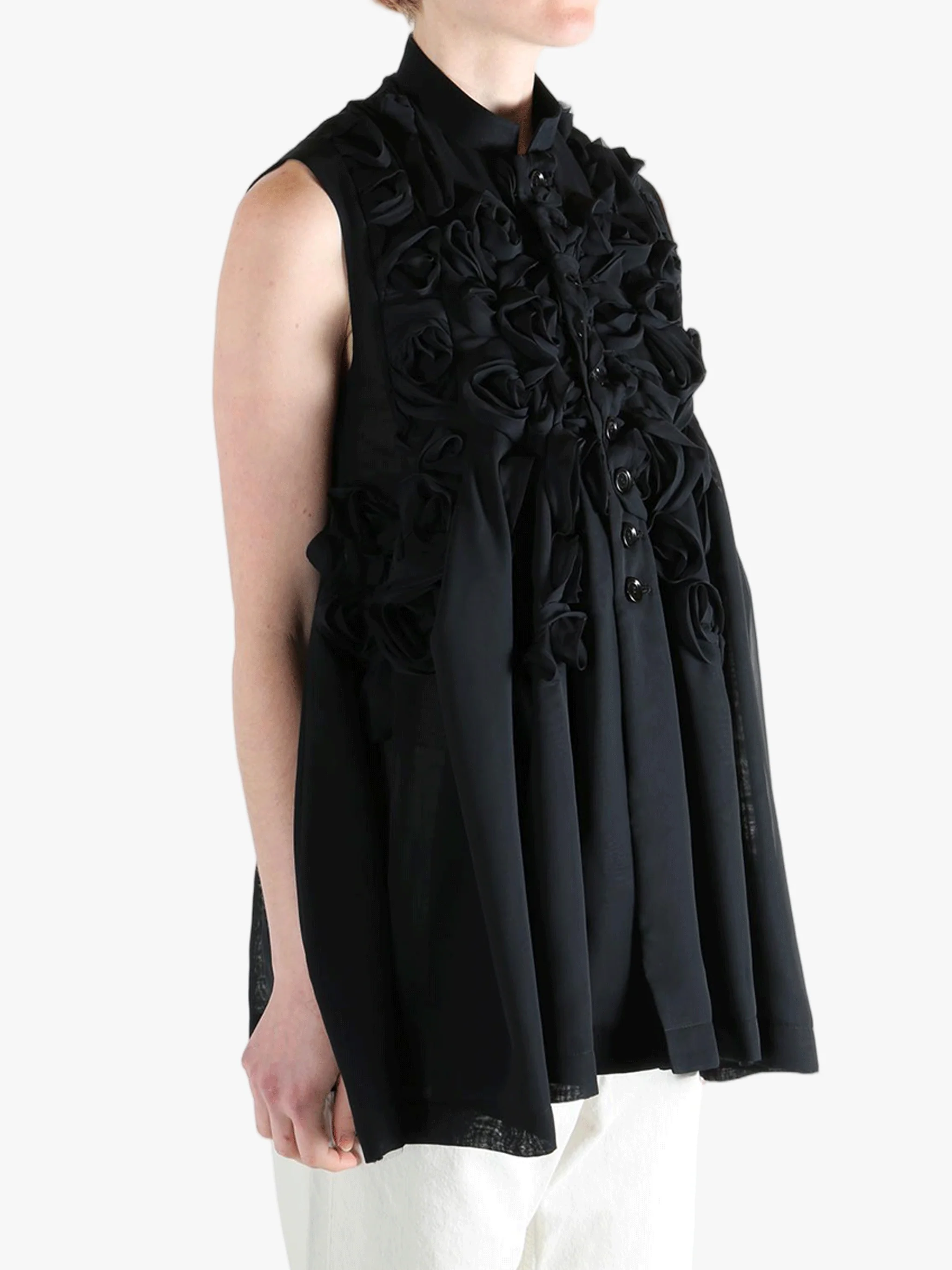 COMME DES GARCONS TAO - Women Rose Embellished Button Vest - Image 2