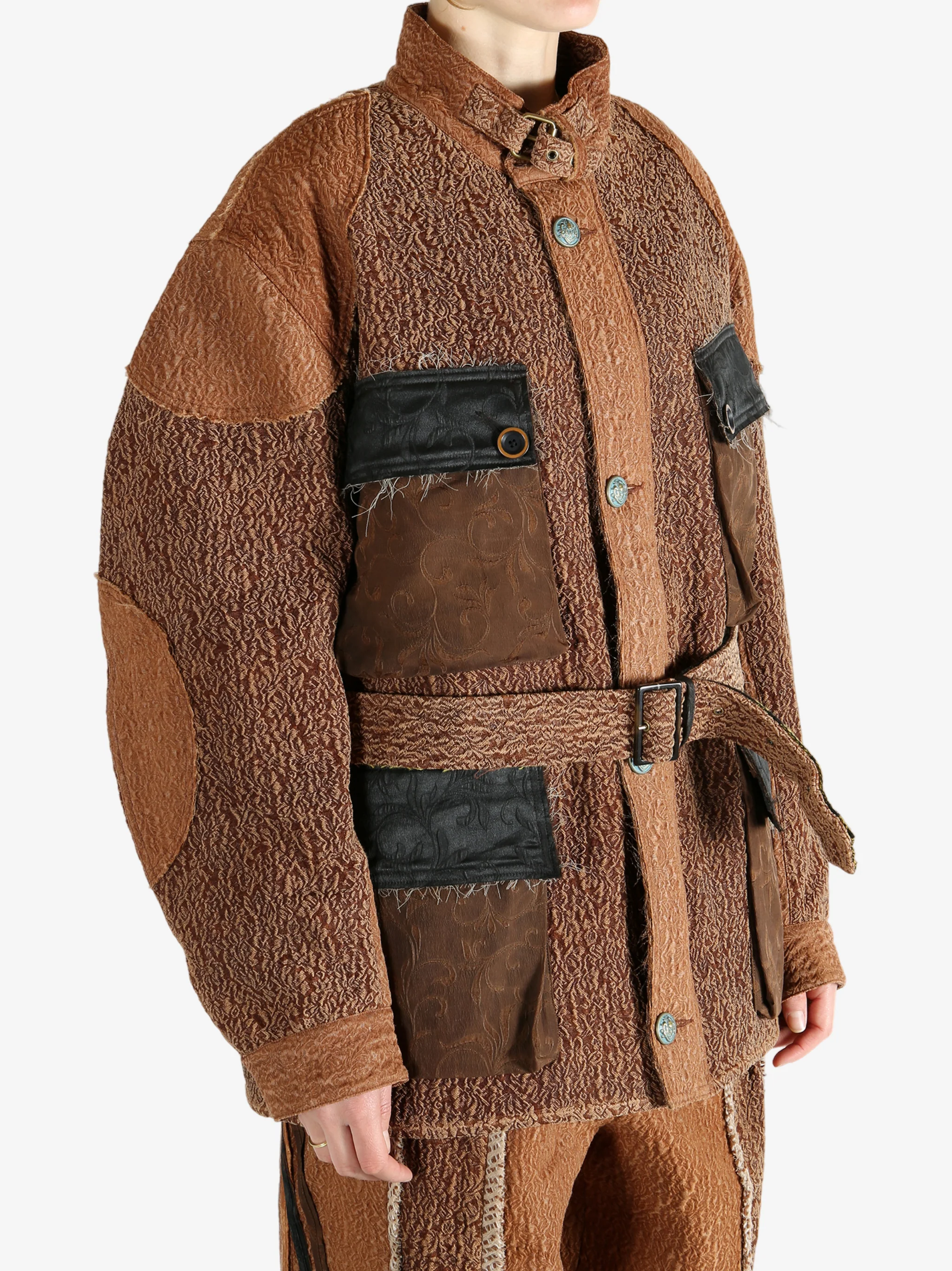 COMMUNS - Unisex Black And Brown Stitching Jacket - Image 2
