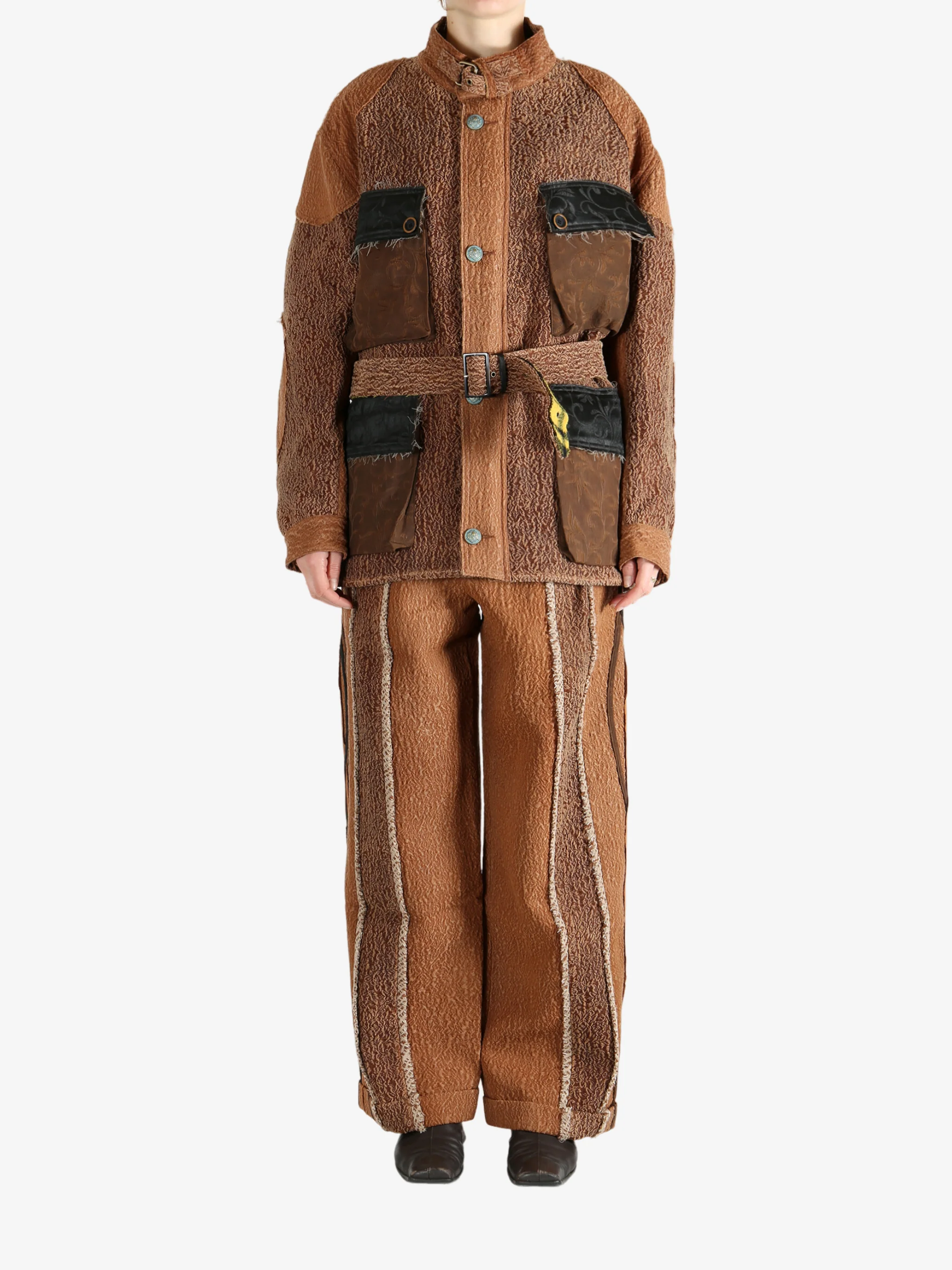 COMMUNS - Unisex Black And Brown Stitching Jacket - Image 4