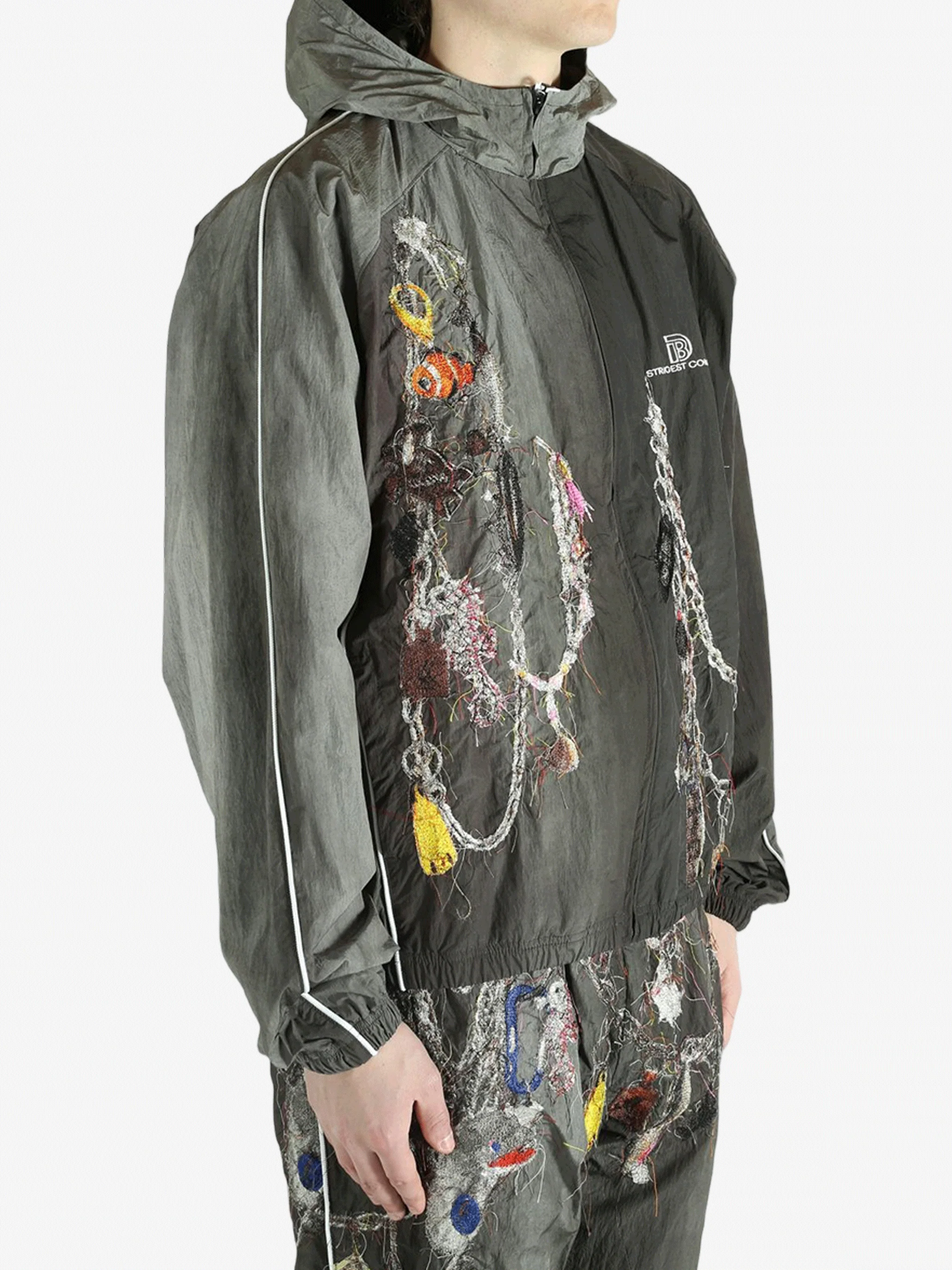 DOUBLET - Unisex Moss Embroidered Chain Track Jacket - Image 2