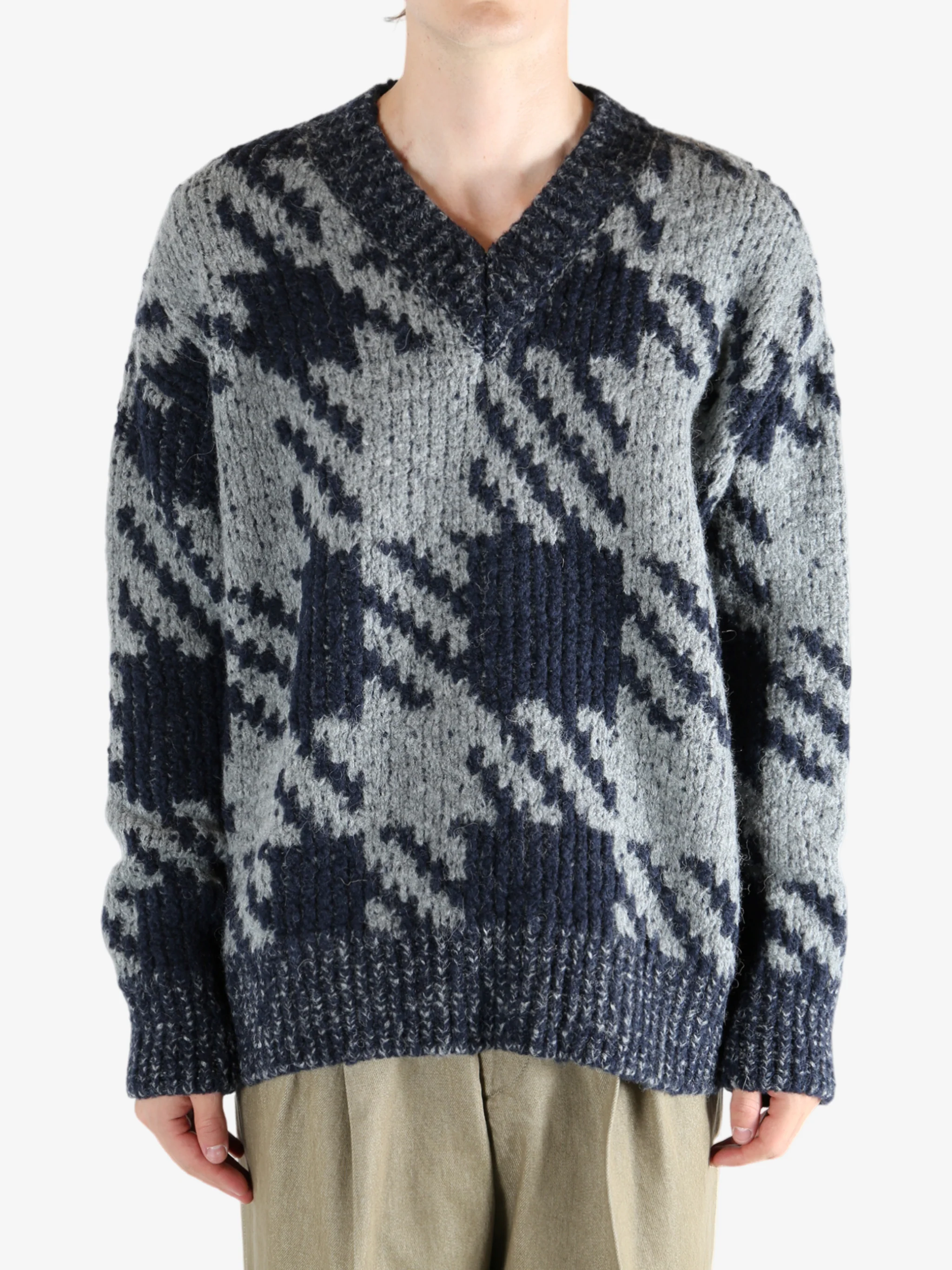 DRIES VAN NOTEN - Men Check Wool Blend Sweater