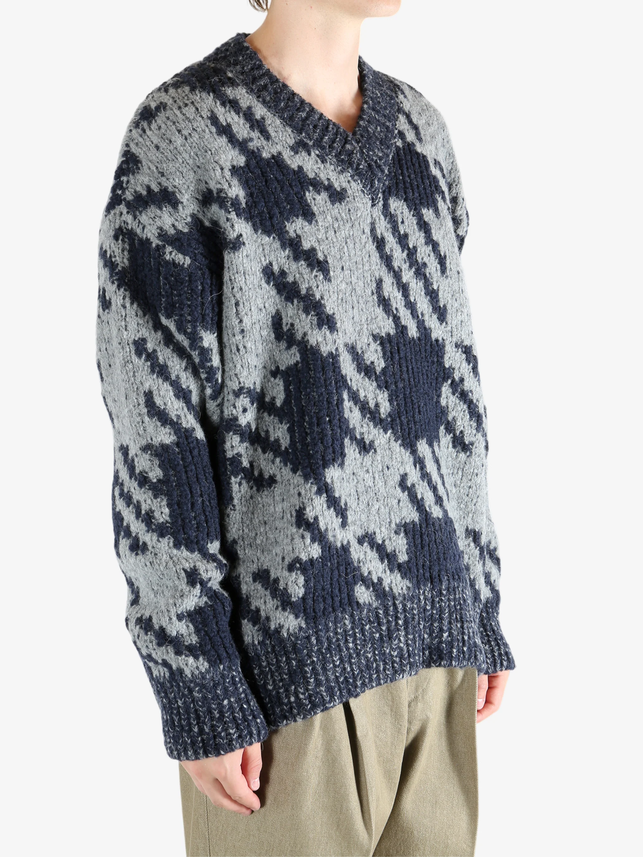 DRIES VAN NOTEN - Men Check Wool Blend Sweater - Image 2