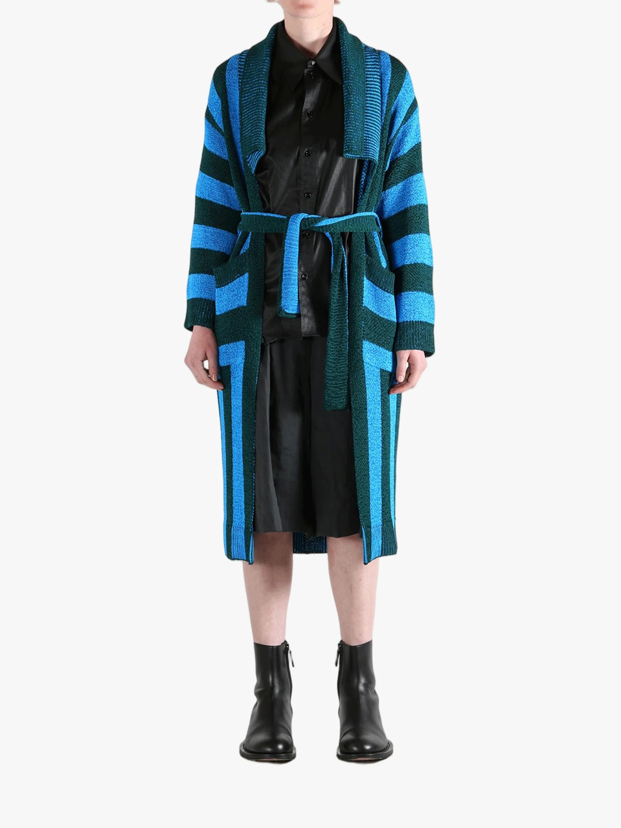 DRIES VAN NOTEN - Women Belted Viscose Knit Striped Cardigan