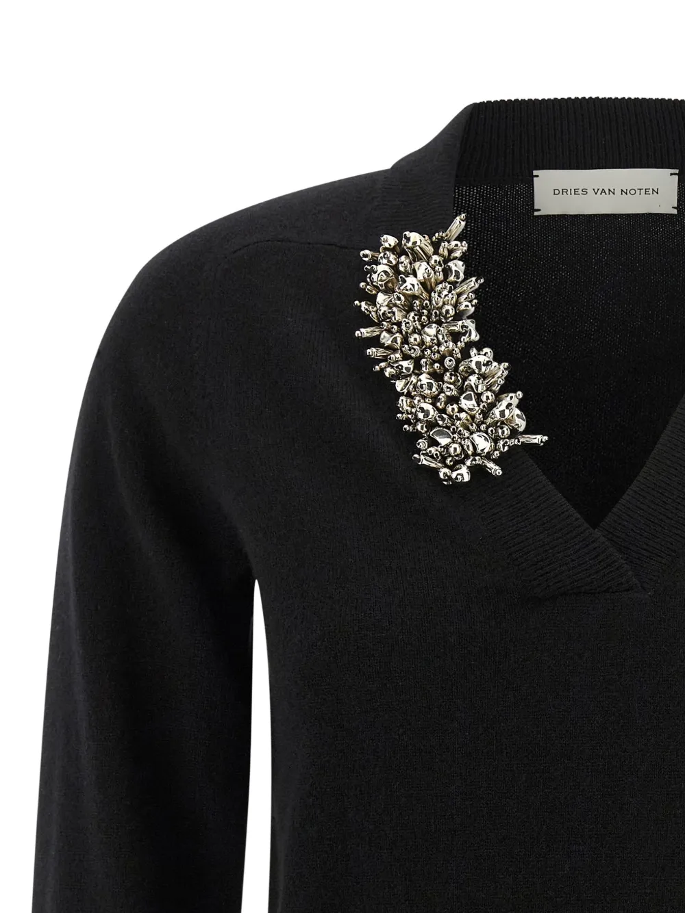 DRIES VAN NOTEN - Women Embellished V-Neck Sweater - Image 4
