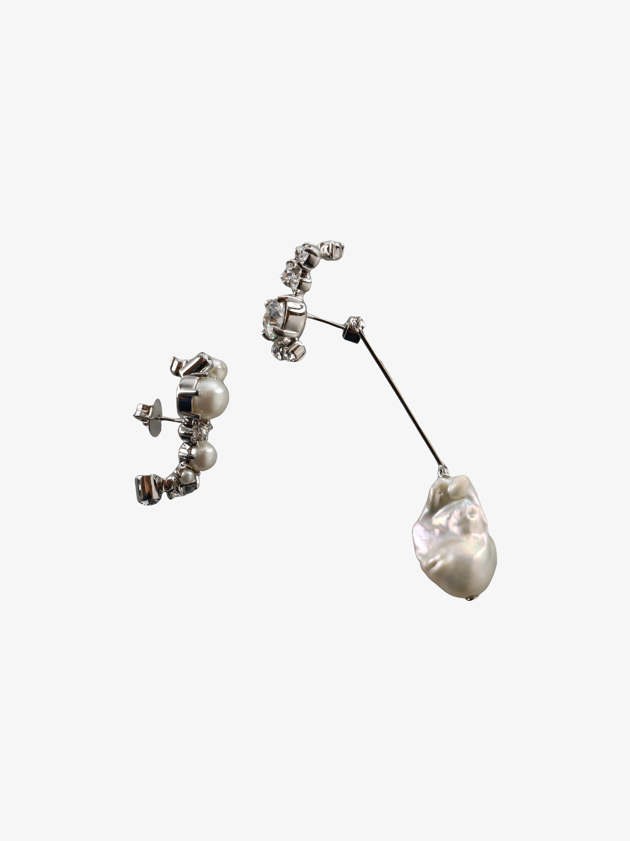 GIVENCHY - Women Crystal Pearl Silvery Hoops Earrings