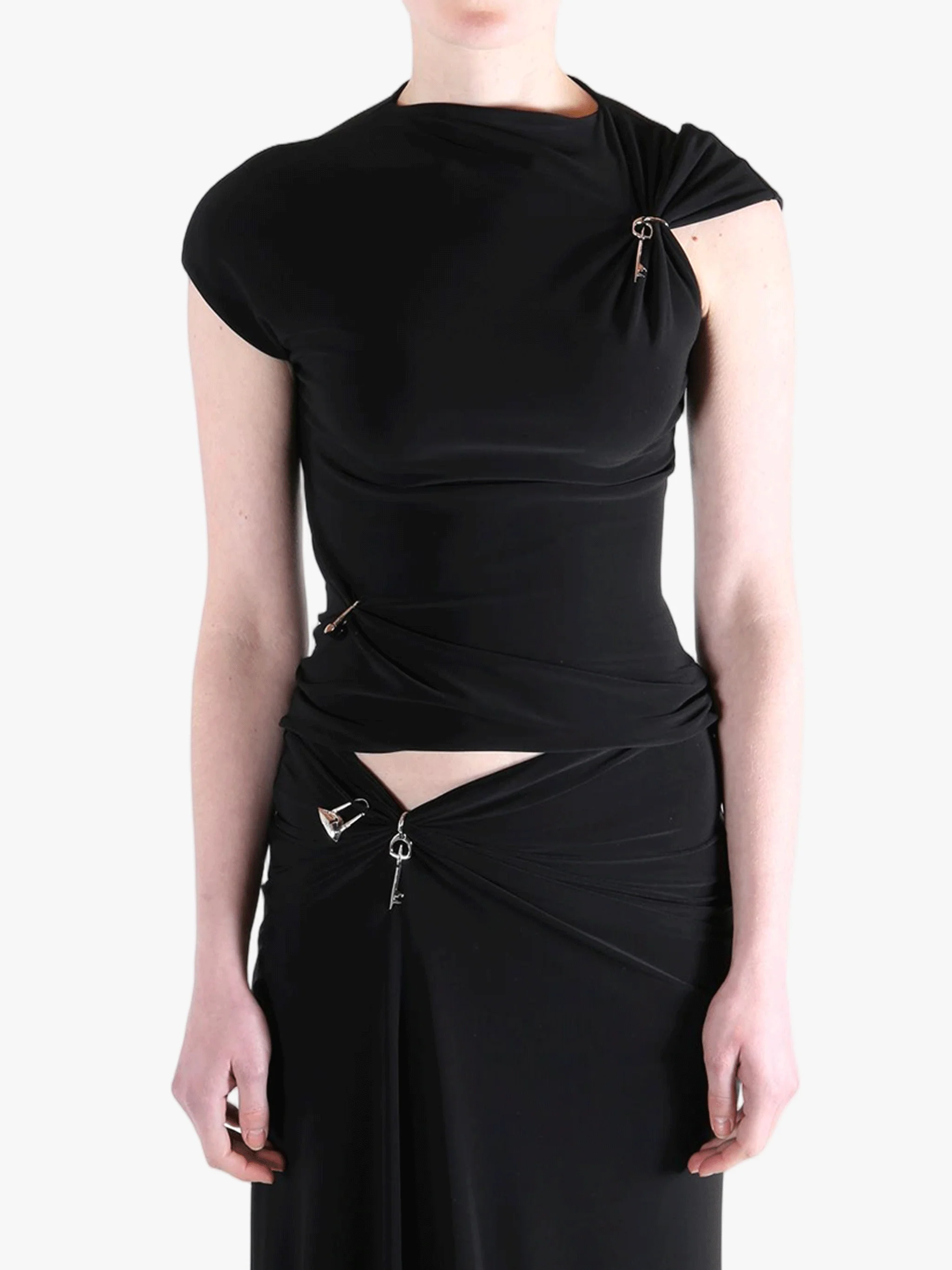 GRACE LING - Women Relic Charms Mock Neck Top