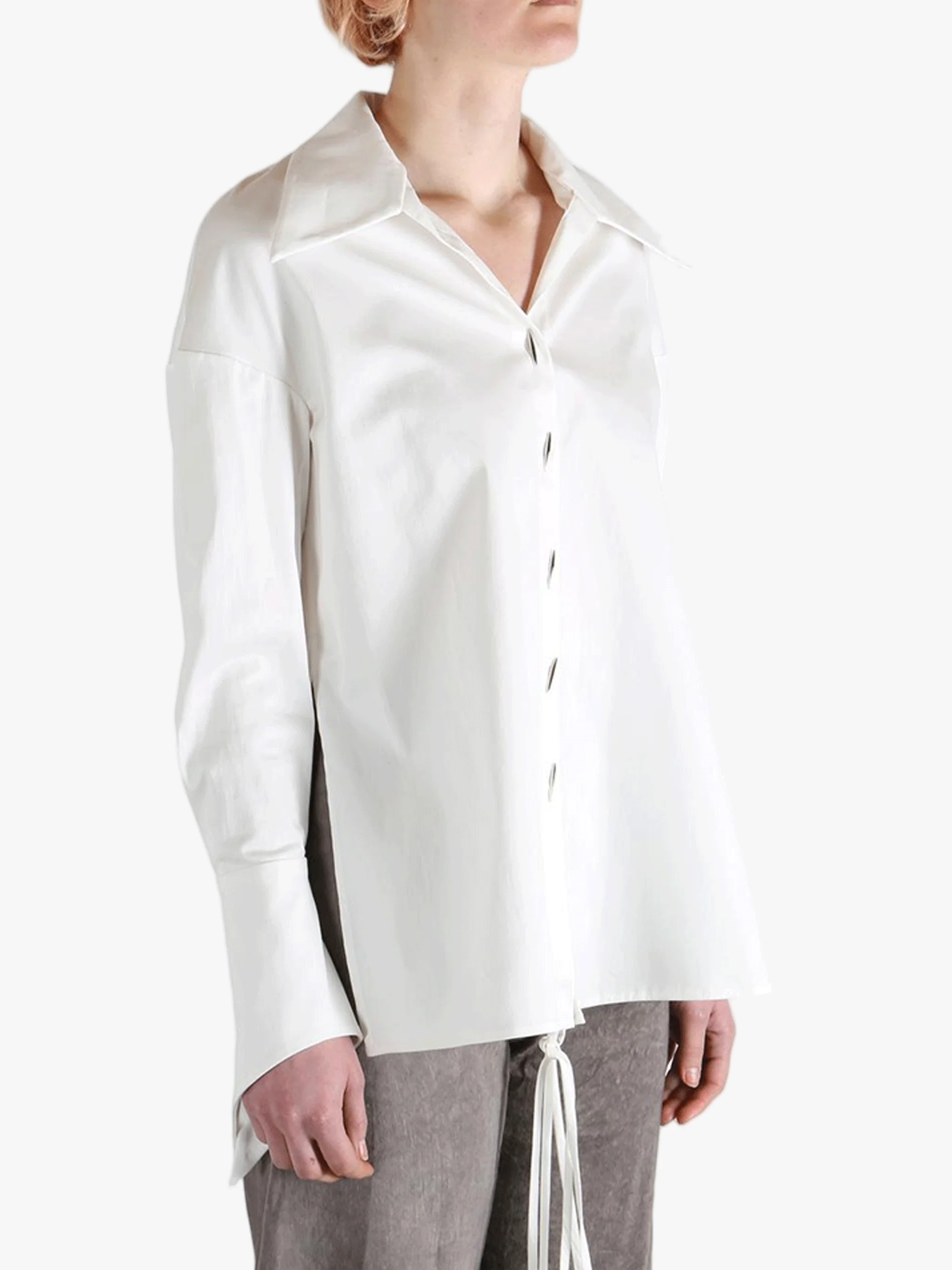 GRACE LING - Women Stitches Oversized Wrap Shirt - Image 2