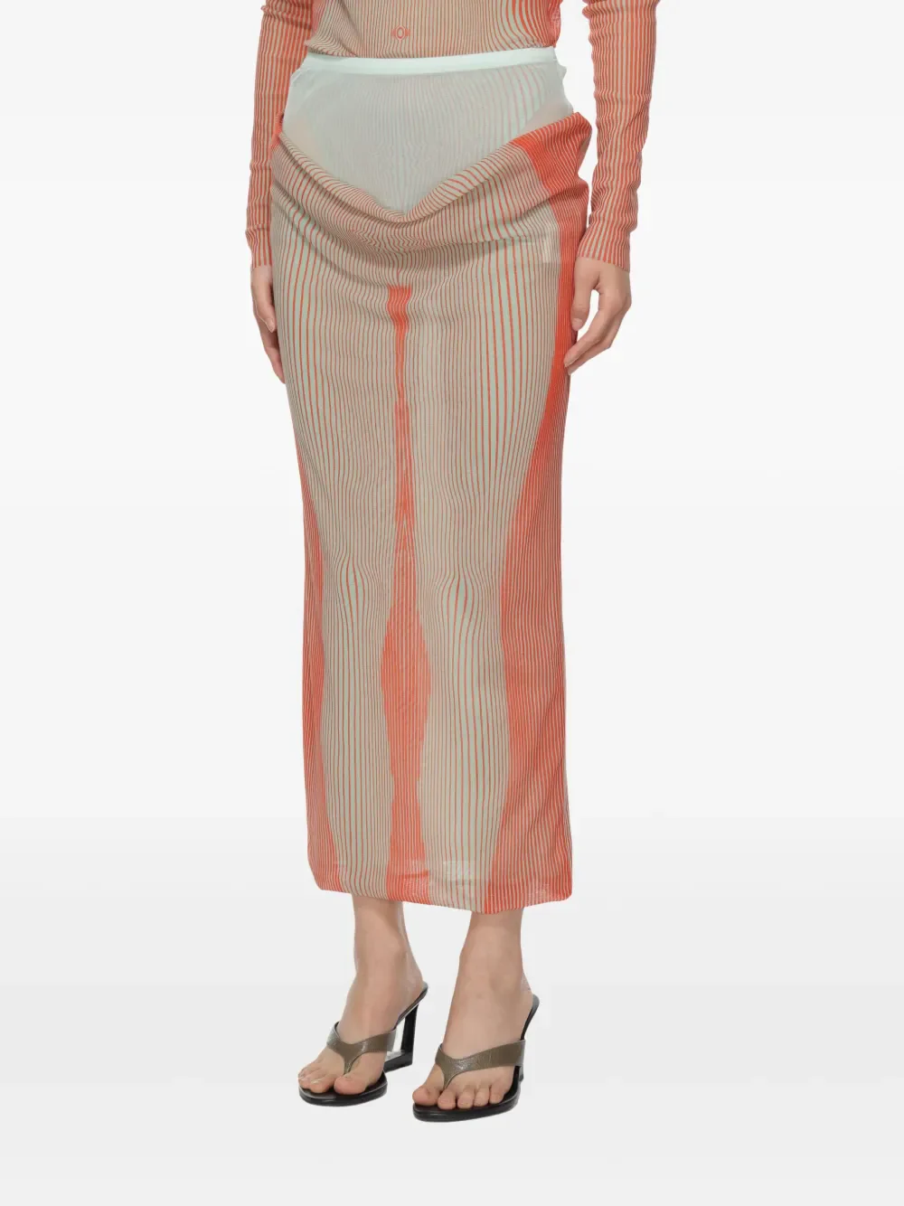 JEAN PAUL GAULTIER - Women Draped Pinstripe Body Morphing Long Skirt - Image 2