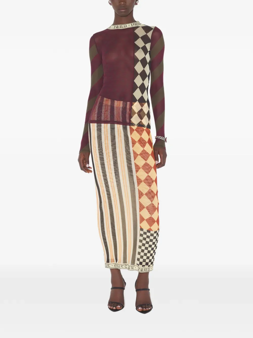 JEAN PAUL GAULTIER - Women Mesh Patchworks In Printed Mesh Long Sleeves Top - Image 2