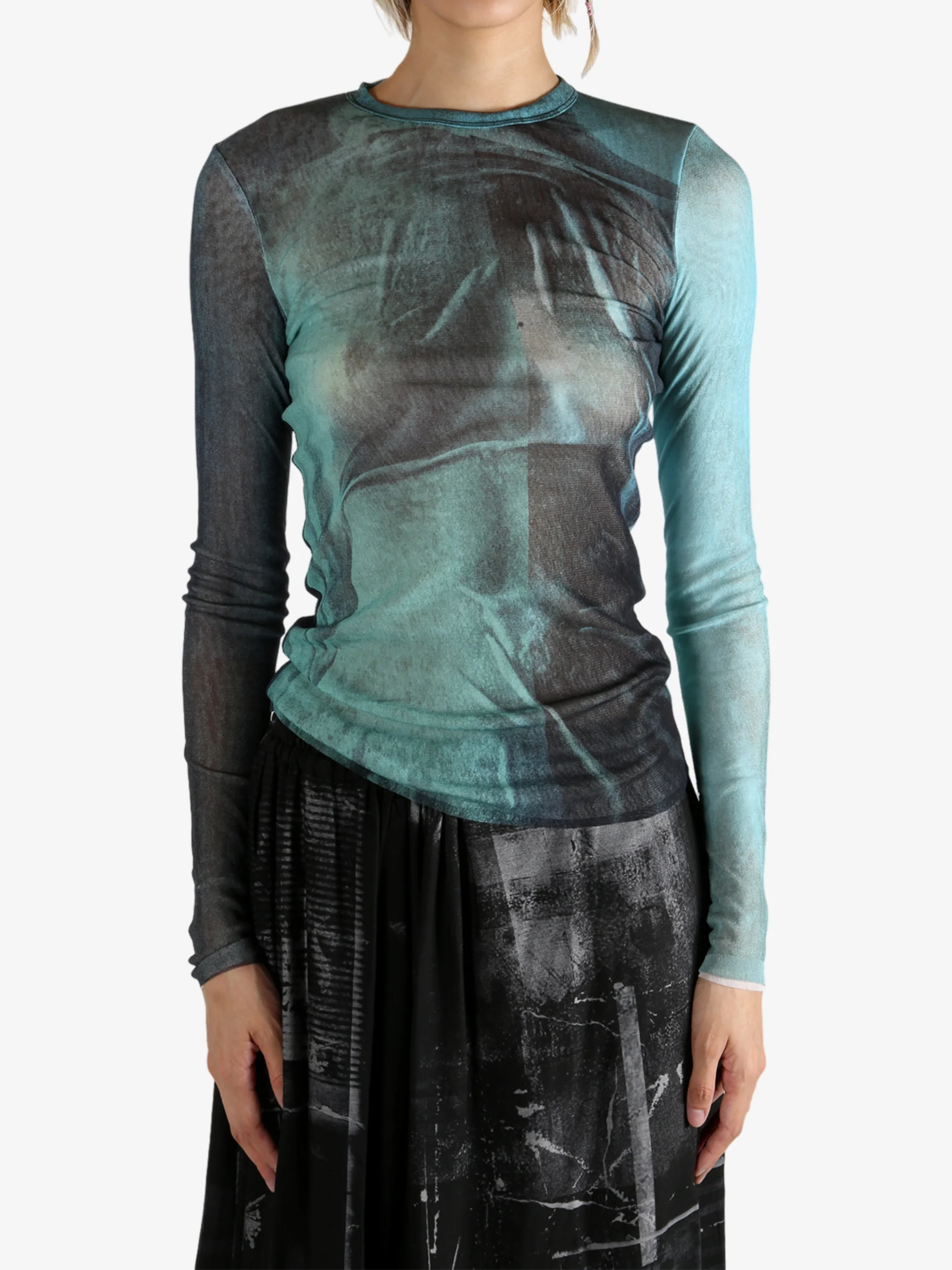 JEAN PAUL GAULTIER - Women Mesh Printed "Water" Long Sleeves Top