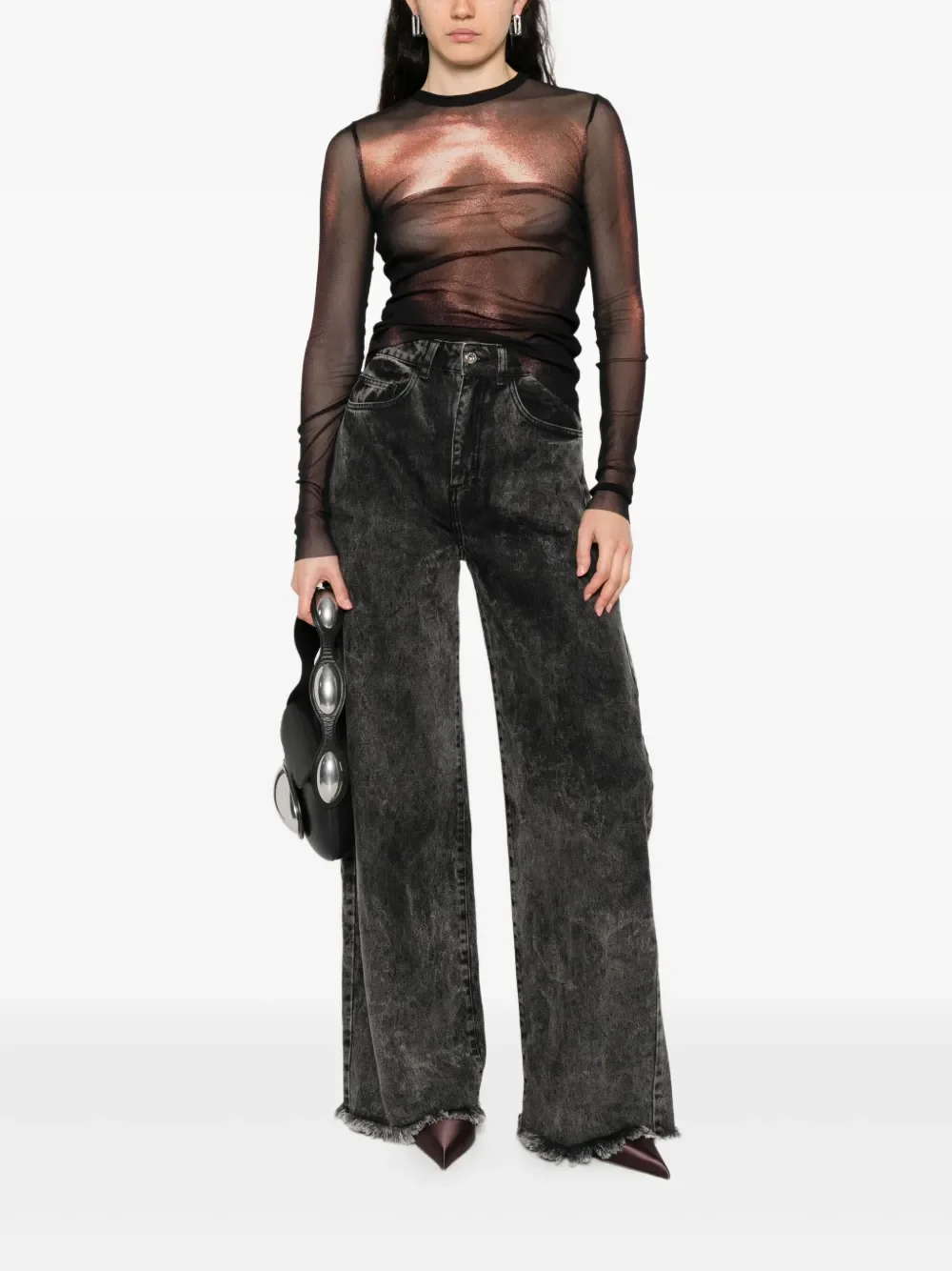 JEAN PAUL GAULTIER - Women Mesh L.S. "Body Dust" Crew Neck Top